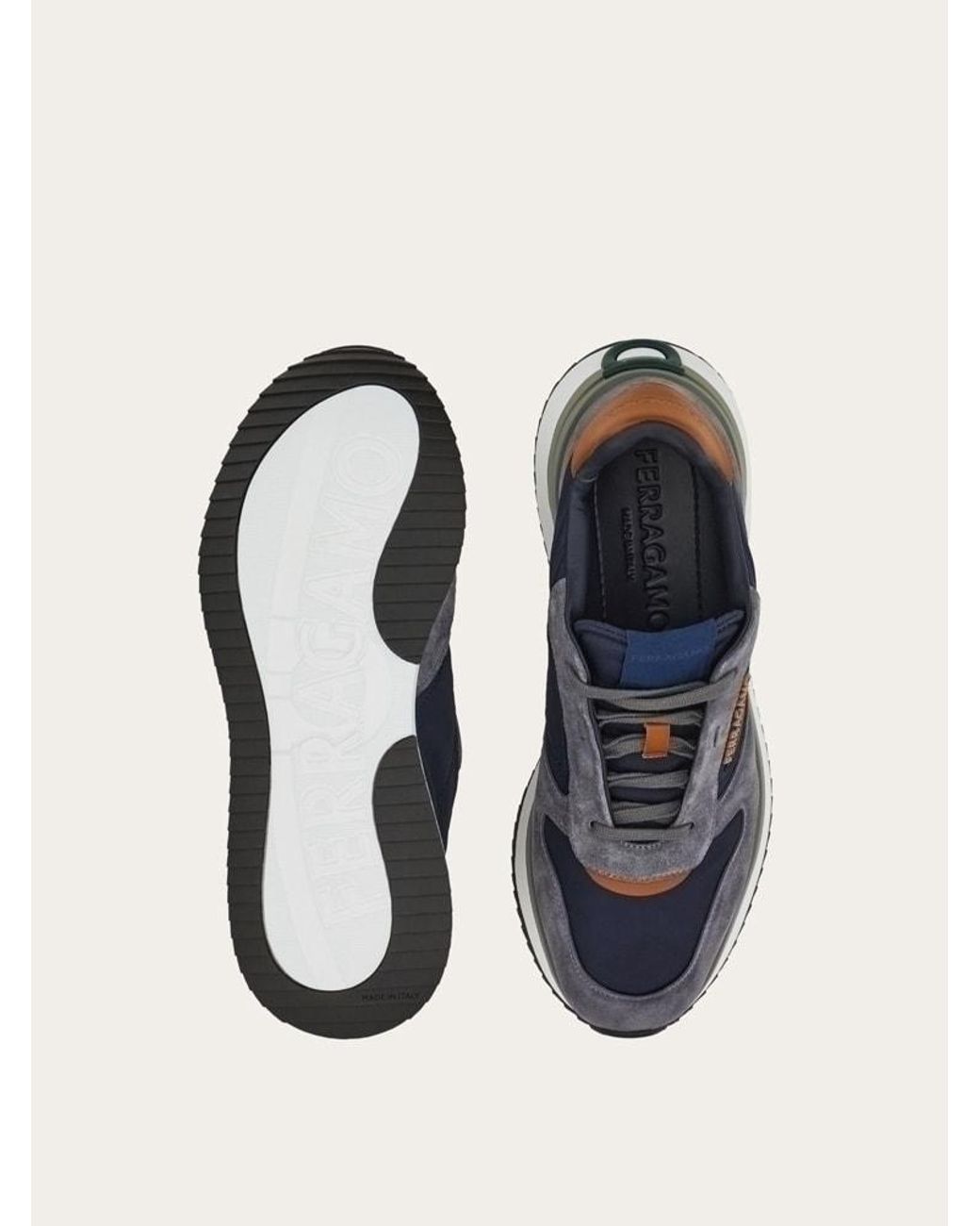 Ferragamo Blue Mixed Material Sneakers for men