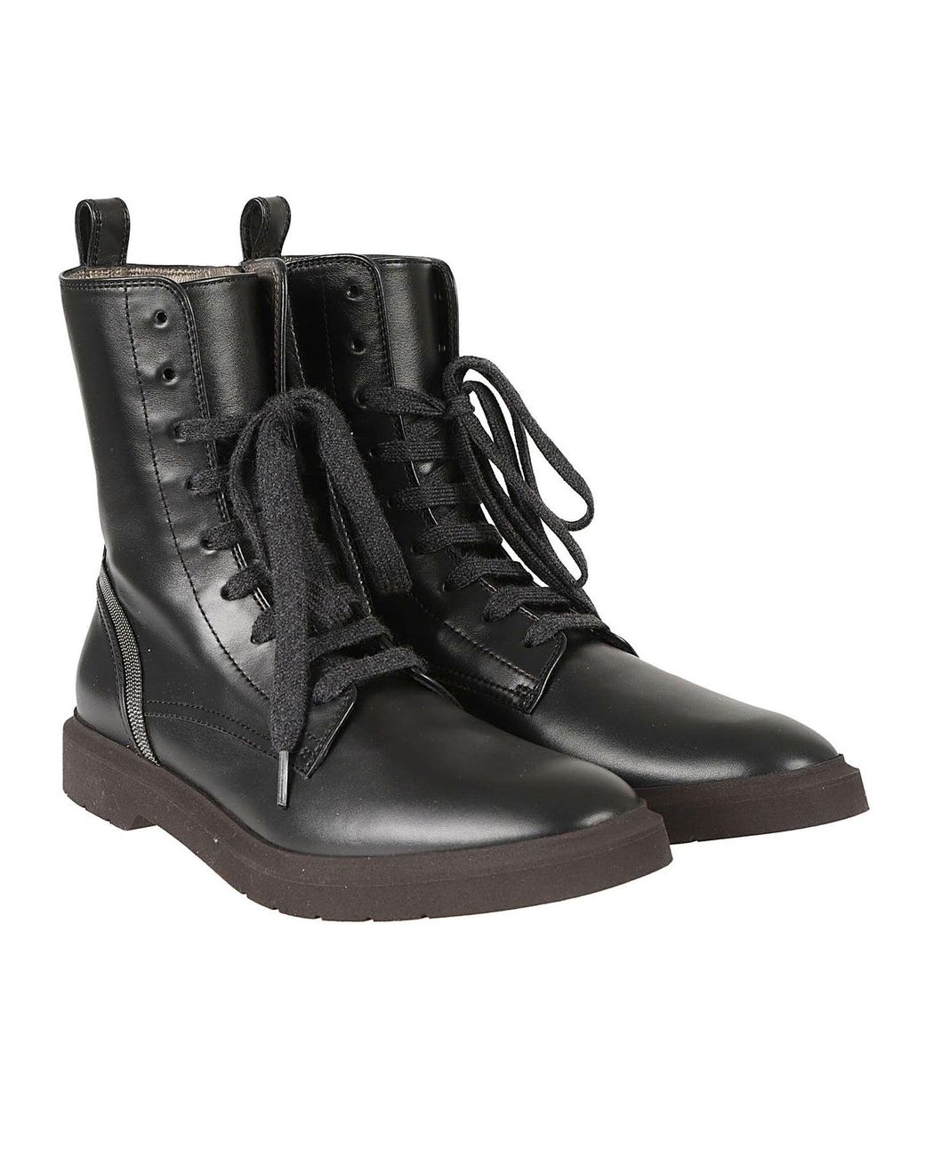Brunello Cucinelli Black Leather Lace Up Ankle Boots