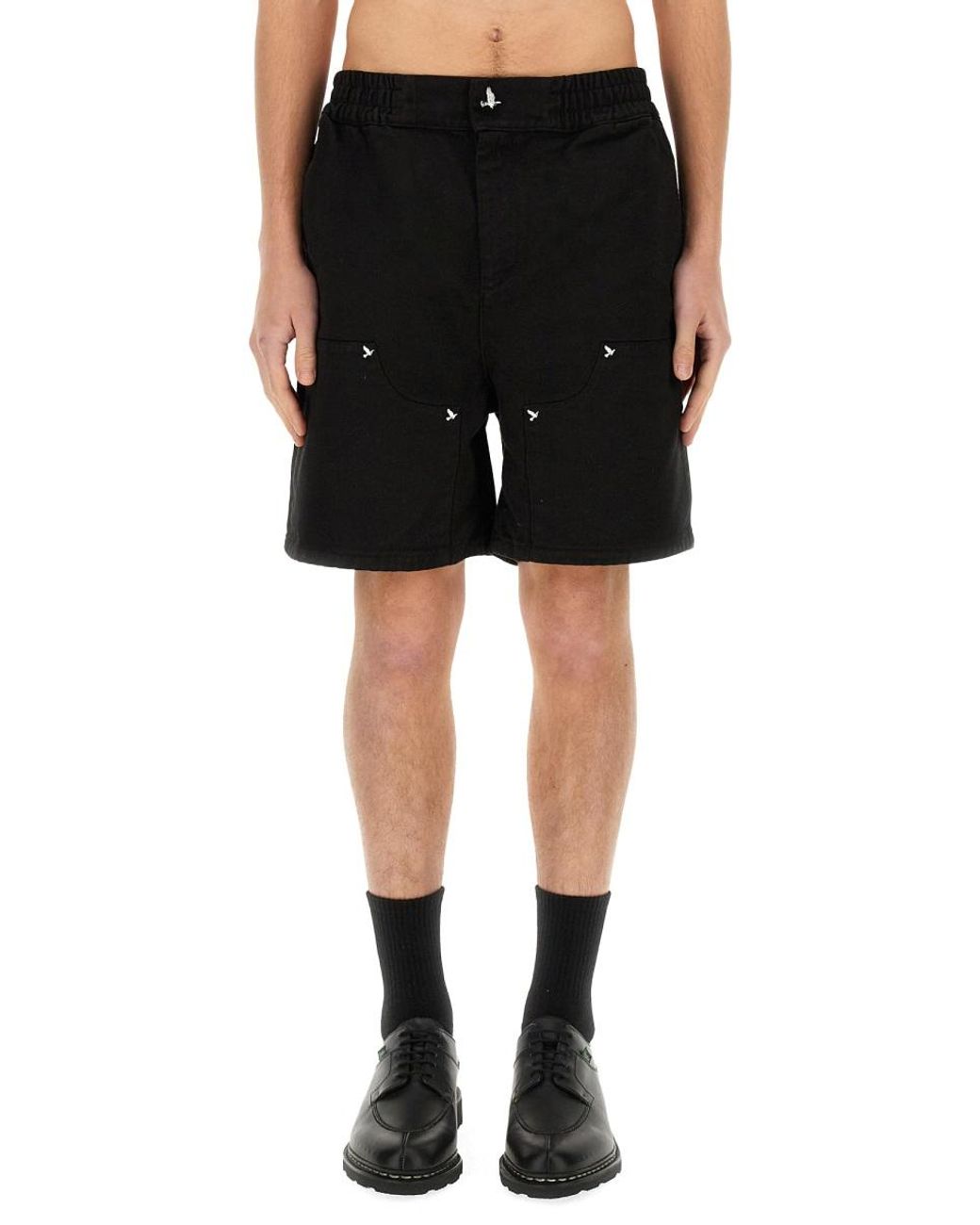 3.PARADIS Black Twill Shorts Cotton for men
