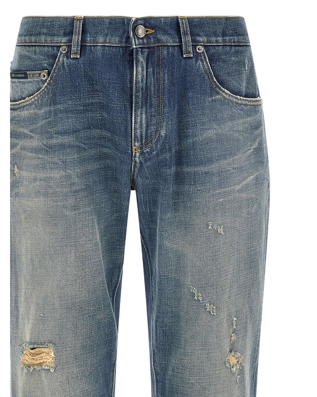 Dolce & Gabbana Blue Dolce & Gabbana Distressed Light-Wash Cotton Jeans for men