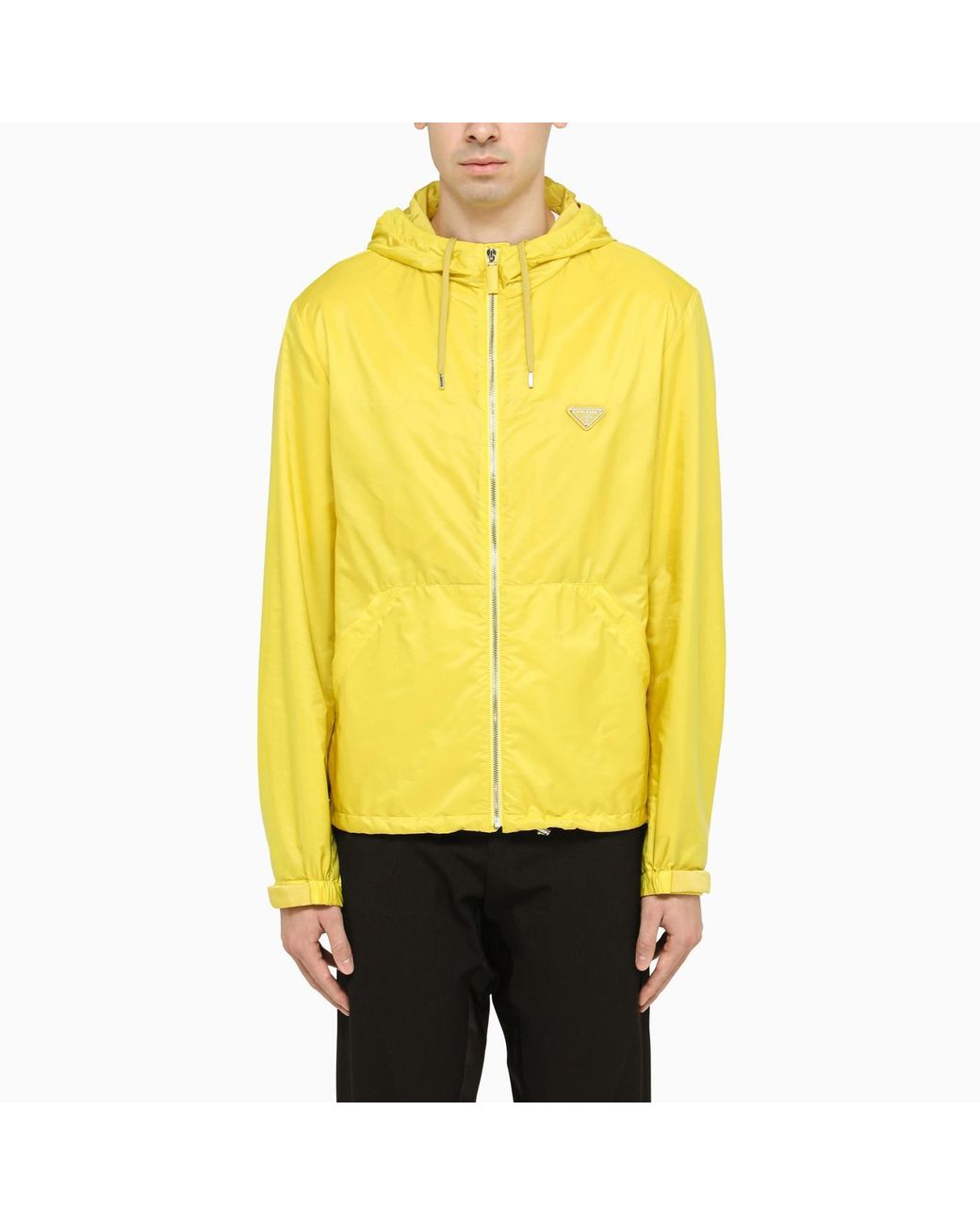 Prada Logo Plaque Hooded Jacket in Yellow for Men Lyst UK