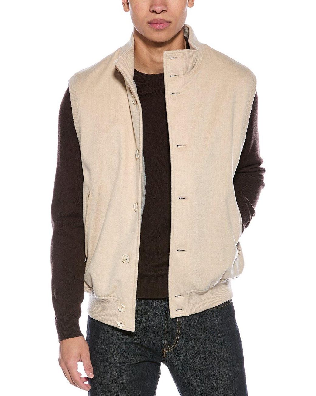 Brunello Cucinelli Natural Almond Button Front Jacket Clothing for men