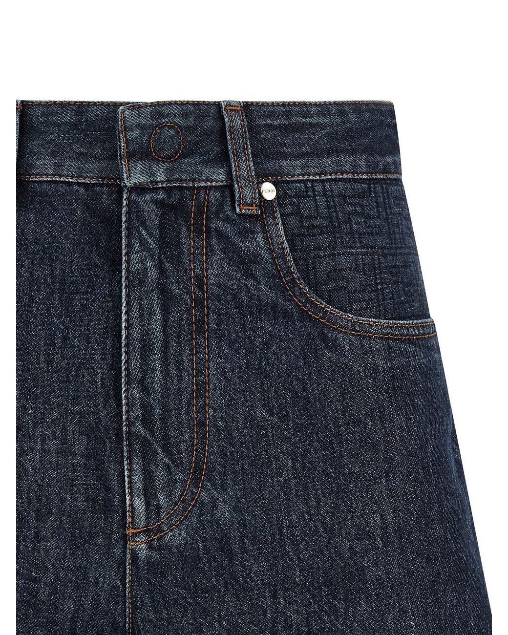 Fendi Blue Ff Padded Denim Shorts