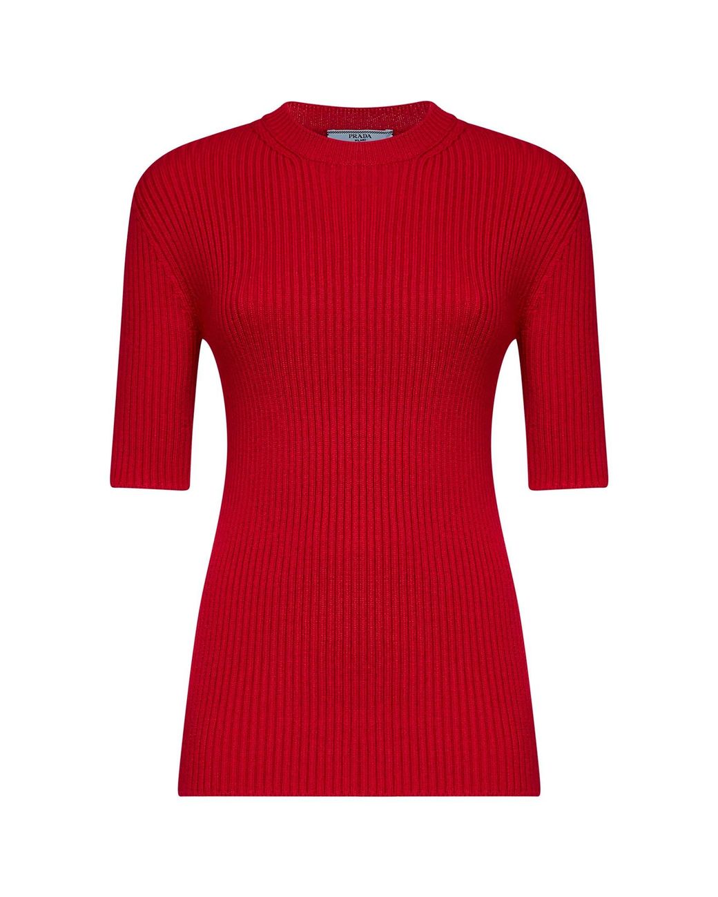 Prada Red Sweater Rib-Knit Virgin Wool