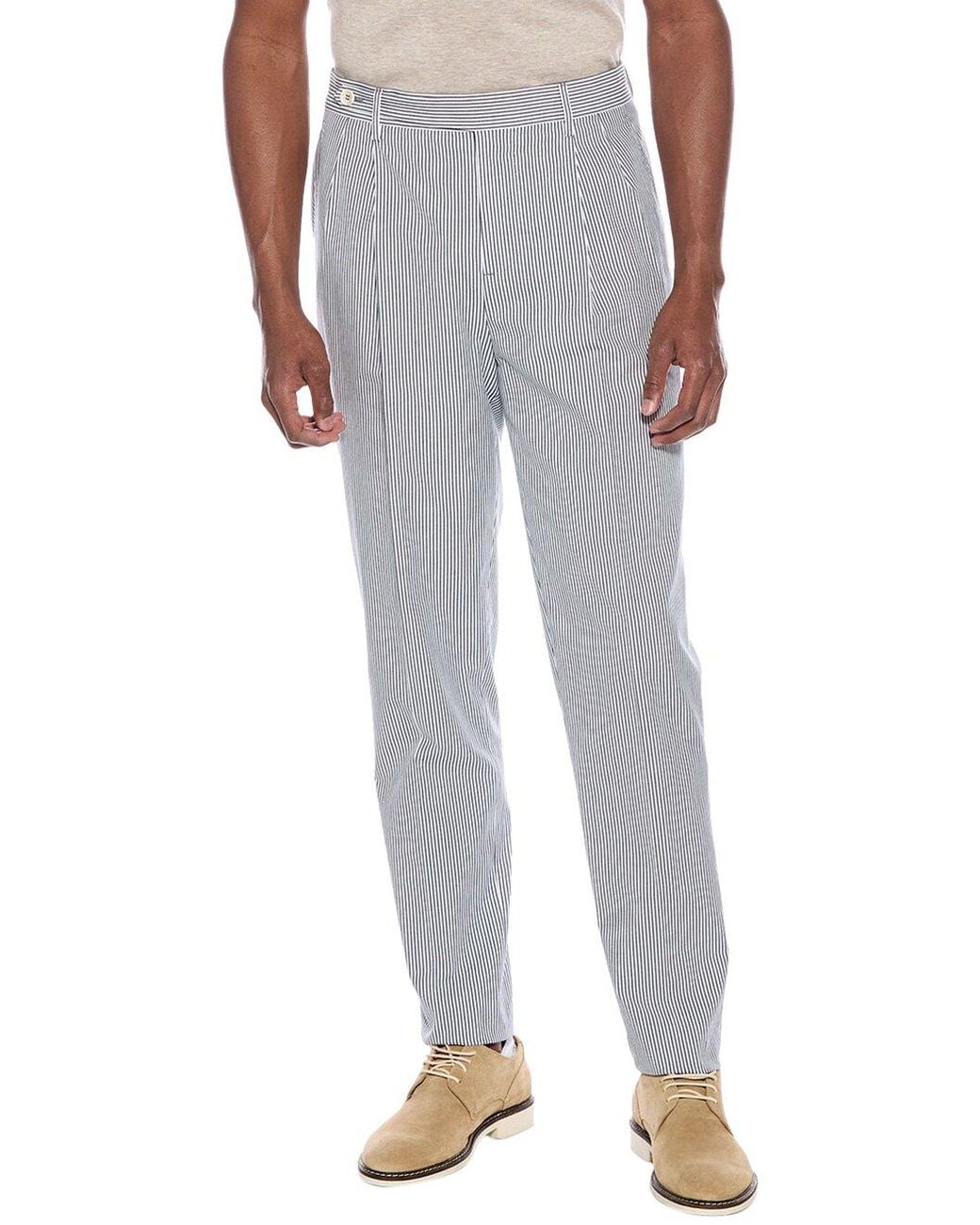 Brunello Cucinelli Gray Striped Cotton Trousers for men
