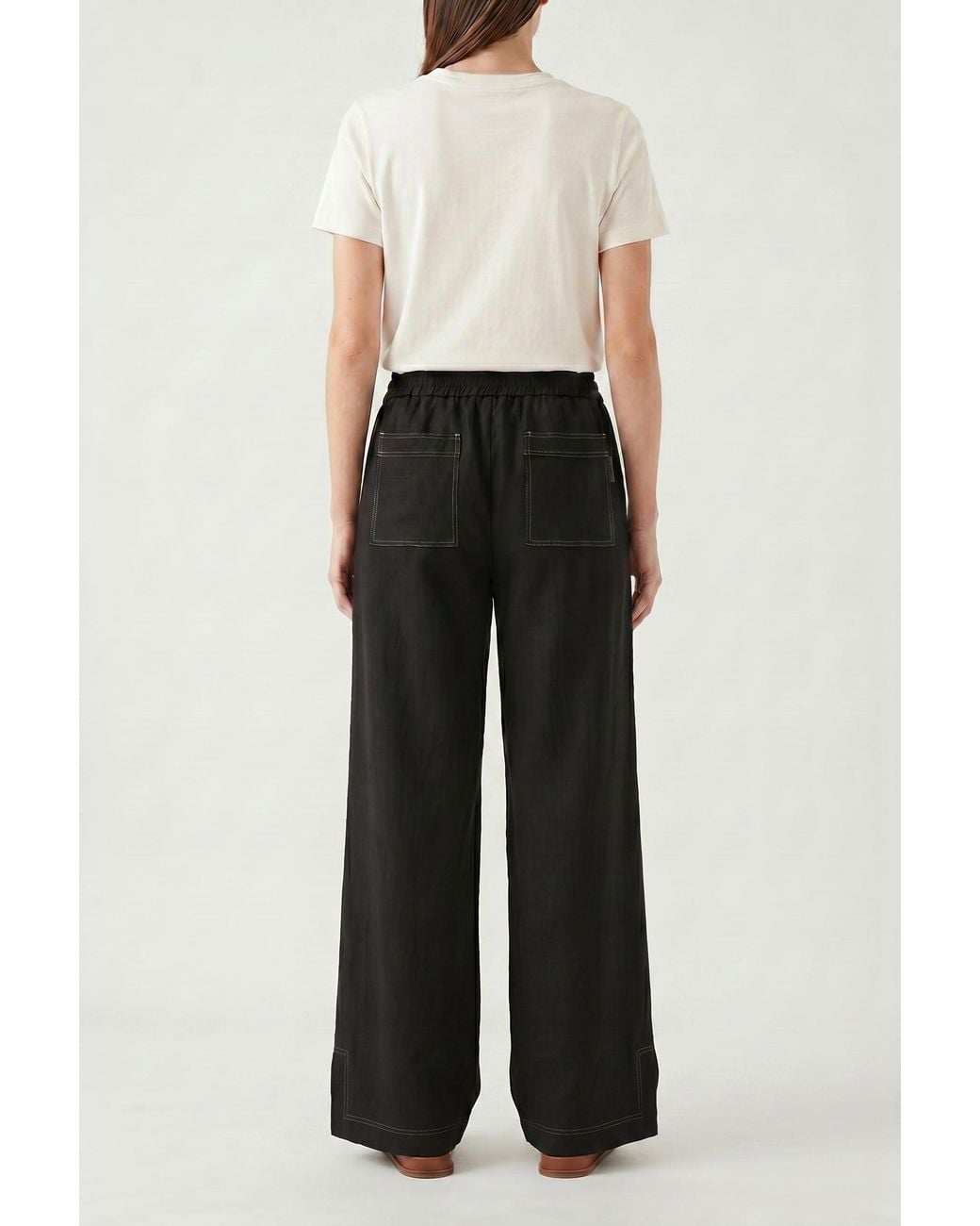 Brunello Cucinelli Black Wide Leg Cotton Trousers