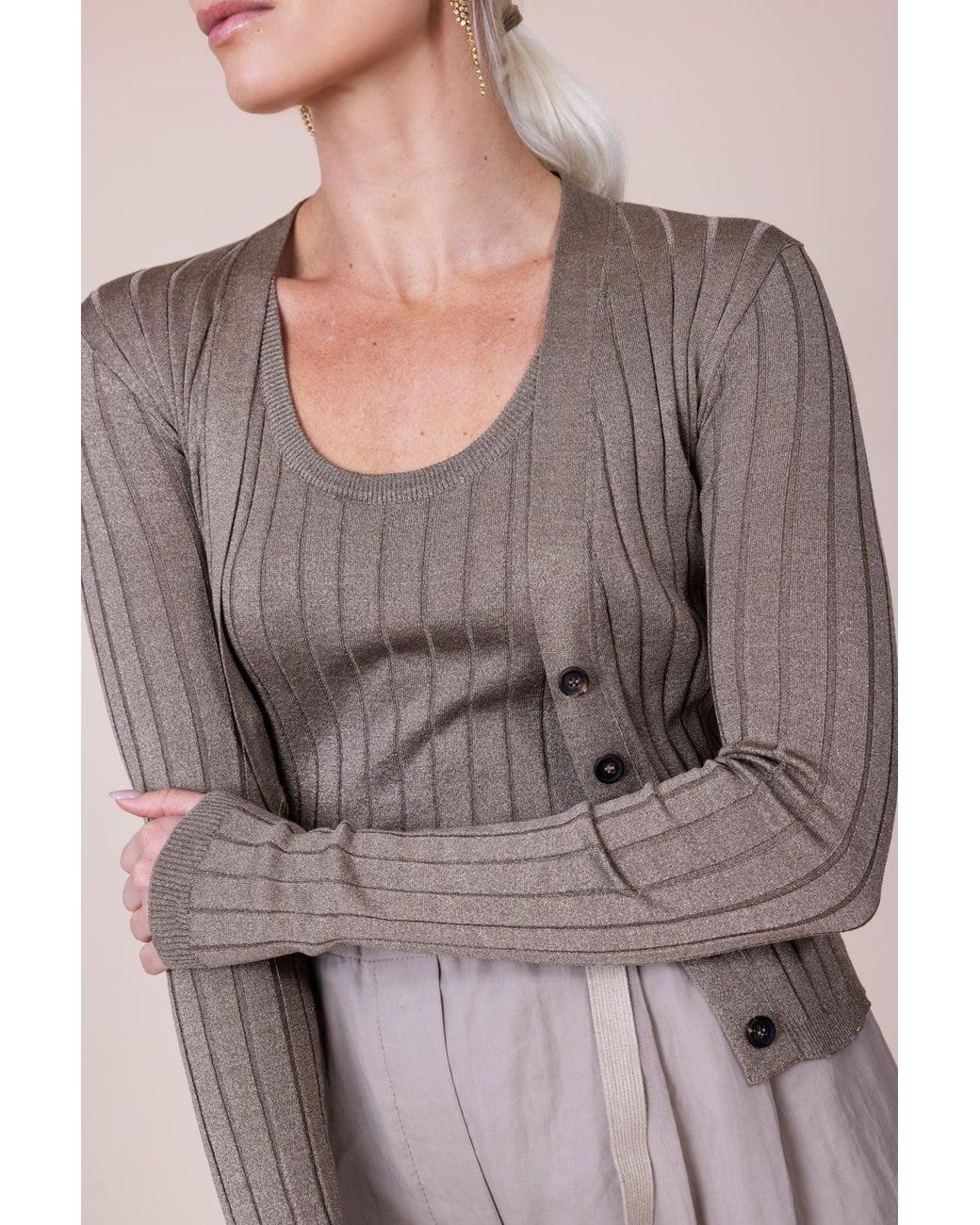 Brunello Cucinelli Brown Taupe Silk Blend Sweater