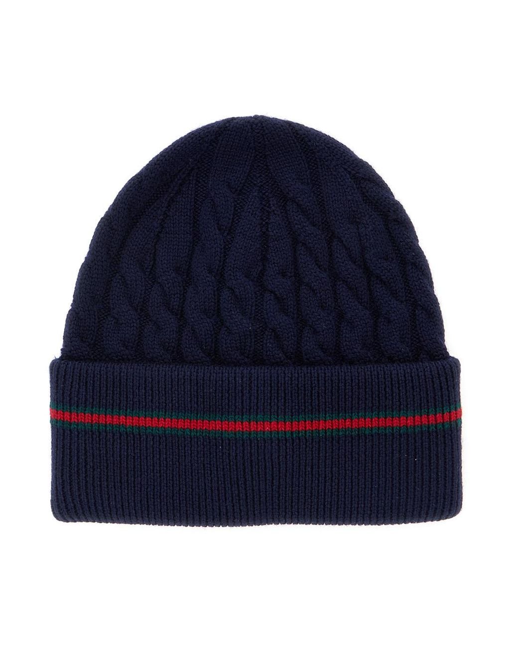 Gucci Blue Beanie With Web Detail Wool Hat for men