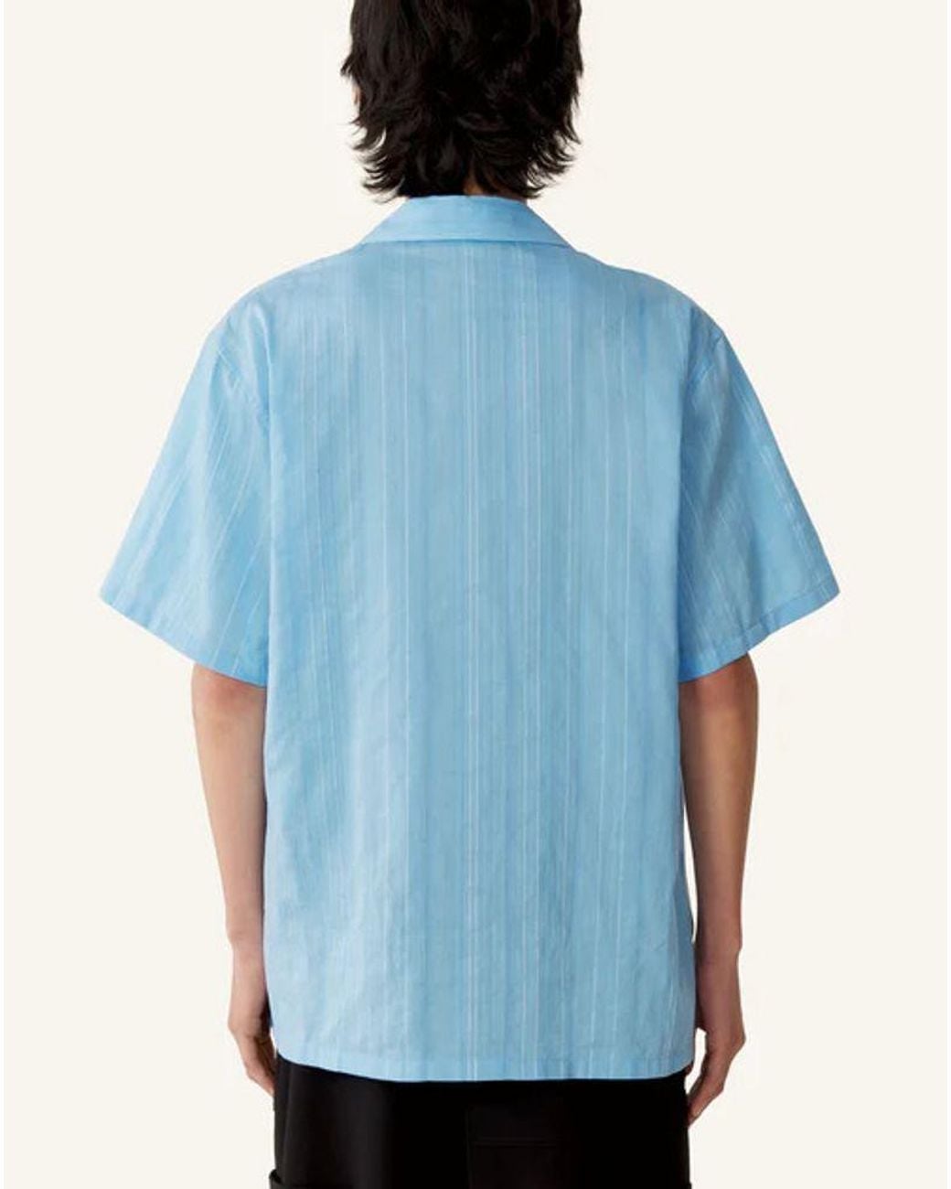 Lanvin Blue Lanvin Short-Sleeve Pinstriped Shirt — Light for men
