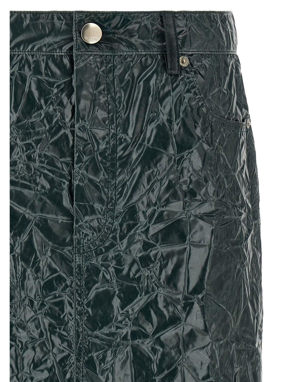 Marni Green Wrinkled Coated Technical Taffeta Skirt