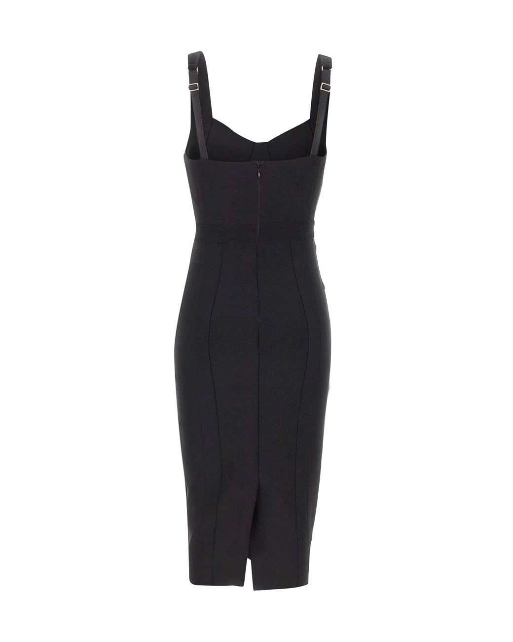Elisabetta Franchi Black Scuba Midi Dress With Sweetheart Neckline And Corset-Inspired Details