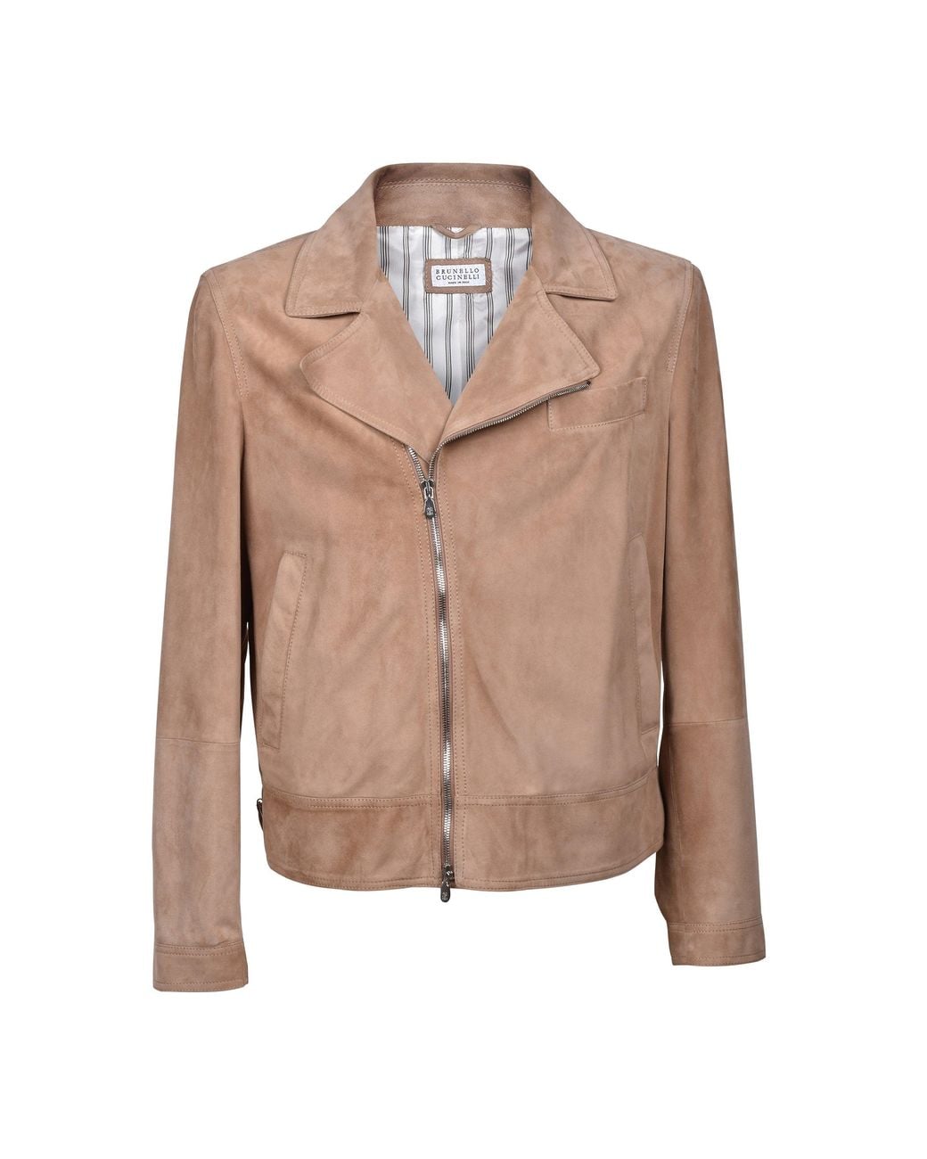 Brunello Cucinelli Brown 100% Genuine Suede Biker Style Zip Up Jacket for men