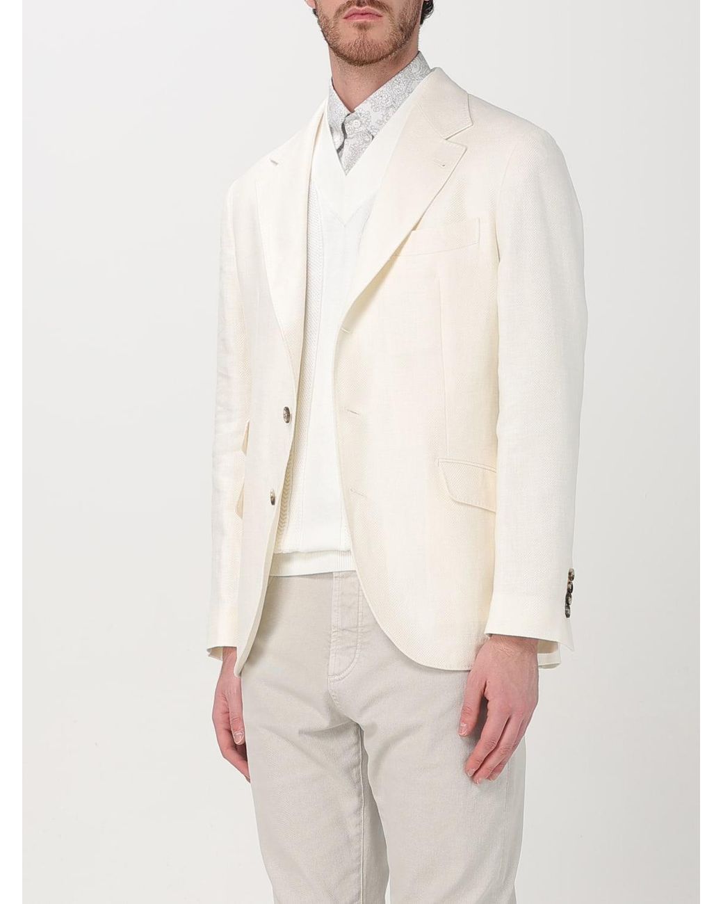 Brunello Cucinelli Natural Off Linen Wool Blazer for men