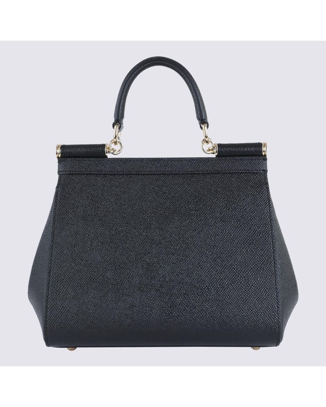 Dolce & Gabbana Black Leather Sicily Small Top Handle Bag