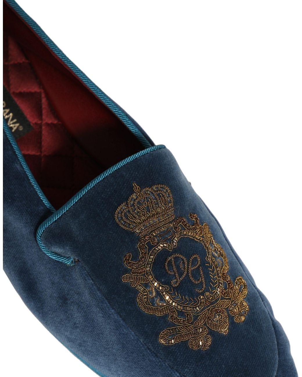 Dolce & Gabbana Blue Velvet Crown Embroidery Loafers Shoes Leather for men