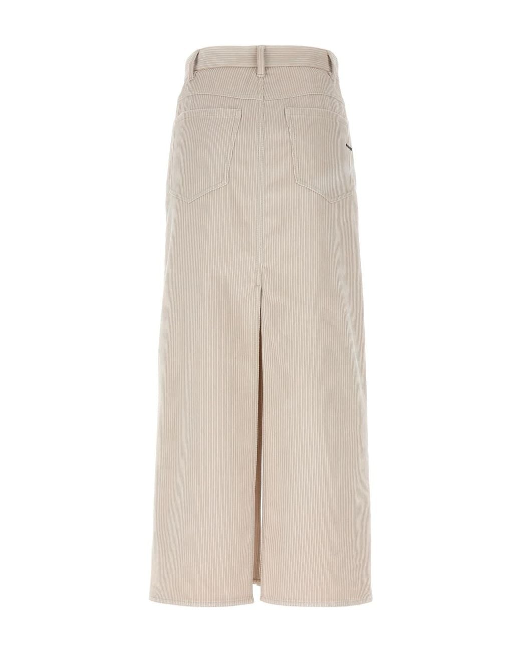 Brunello Cucinelli Natural Pinstripe Midi Skirt