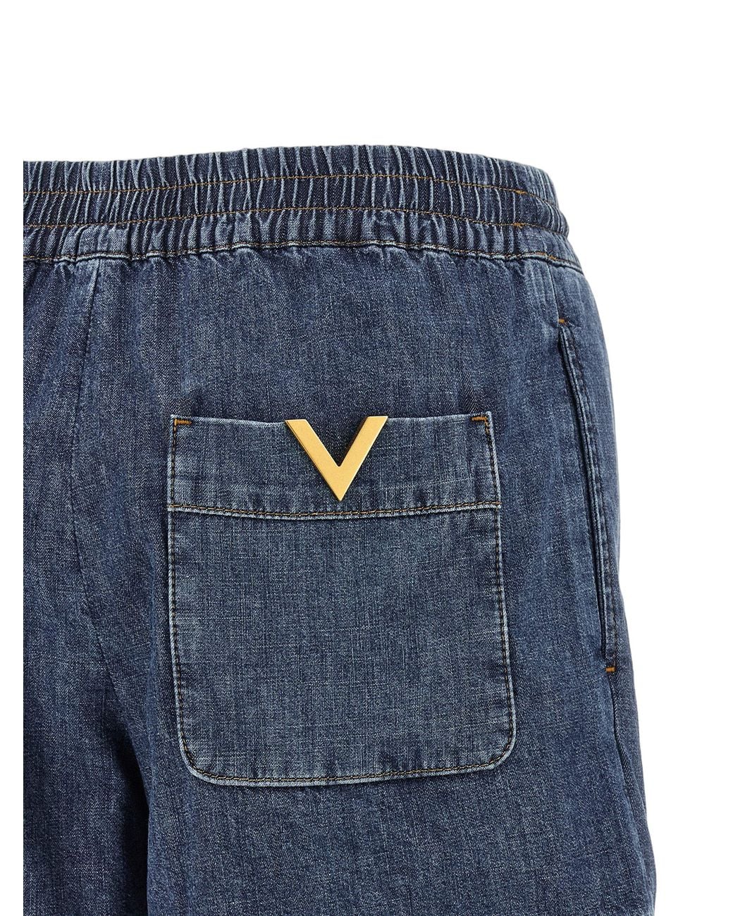 Valentino Garavani Blue Cotton Denim Bermuda Shorts