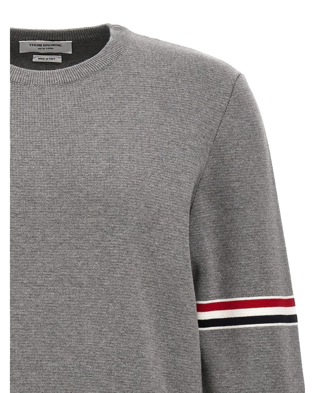 Thom Browne Gray Striped Sleeve Sweater