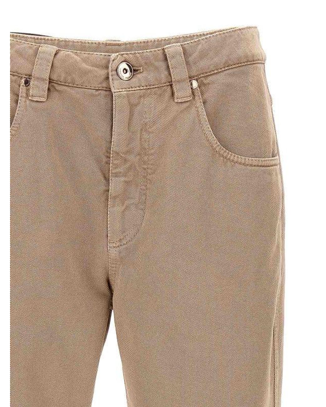 Brunello Cucinelli Natural Coffee Cream Cotton Straight Trousers