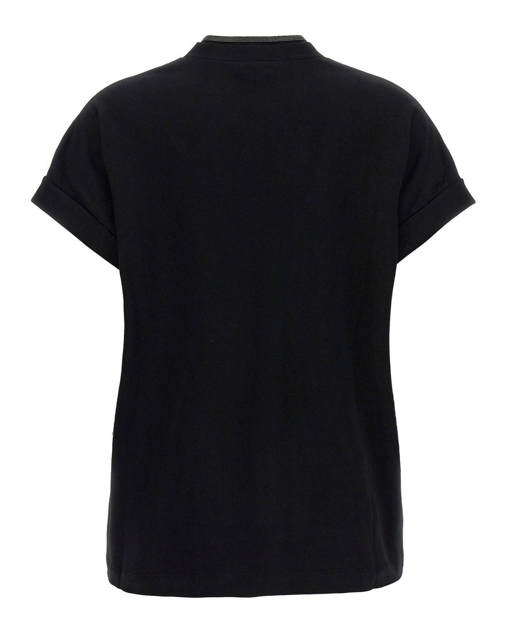Brunello Cucinelli Black Monile-Trimmed V-Neck T-Shirt