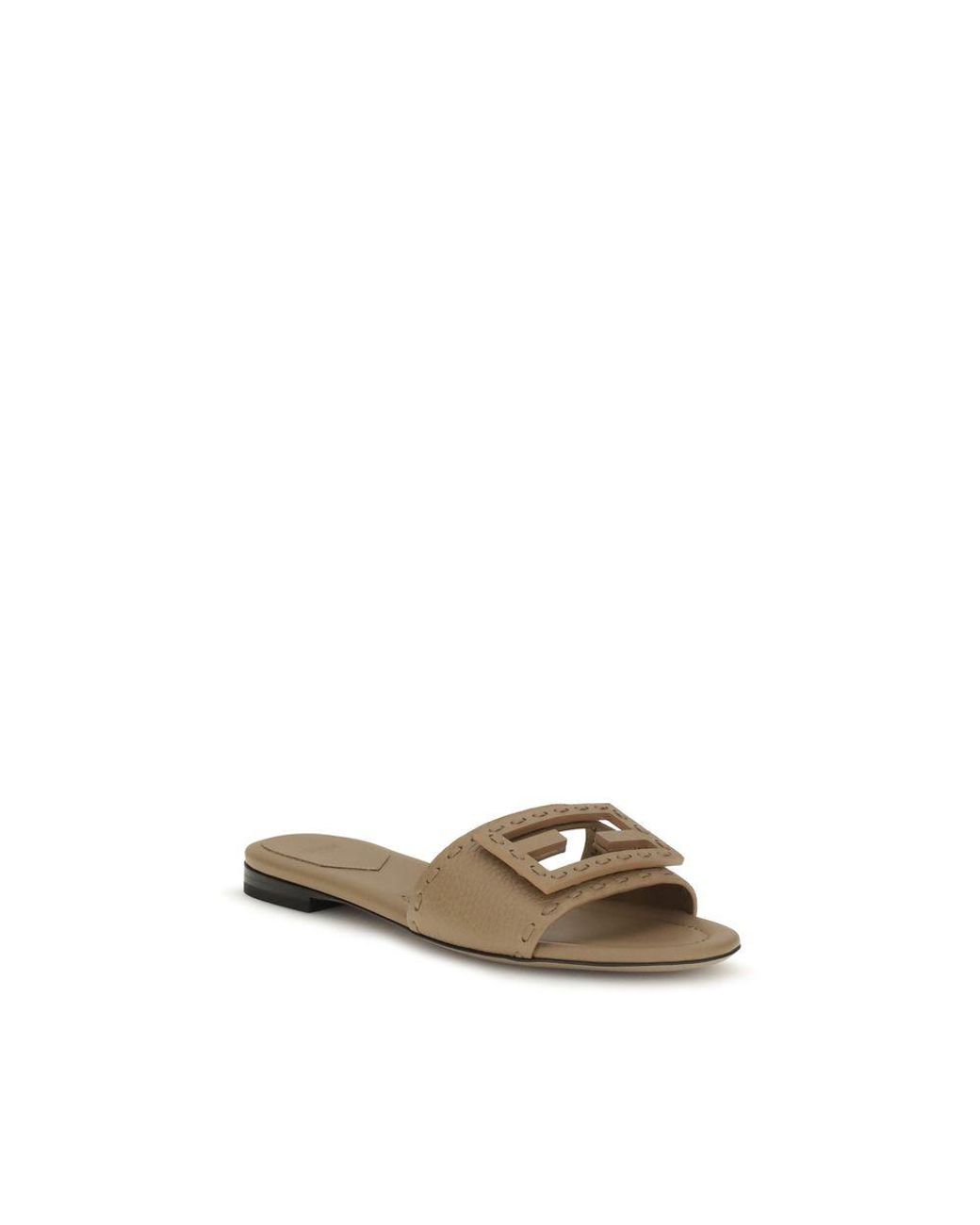 Fendi Natural Beige Calf Leather Bos Taurus Flat Sandals