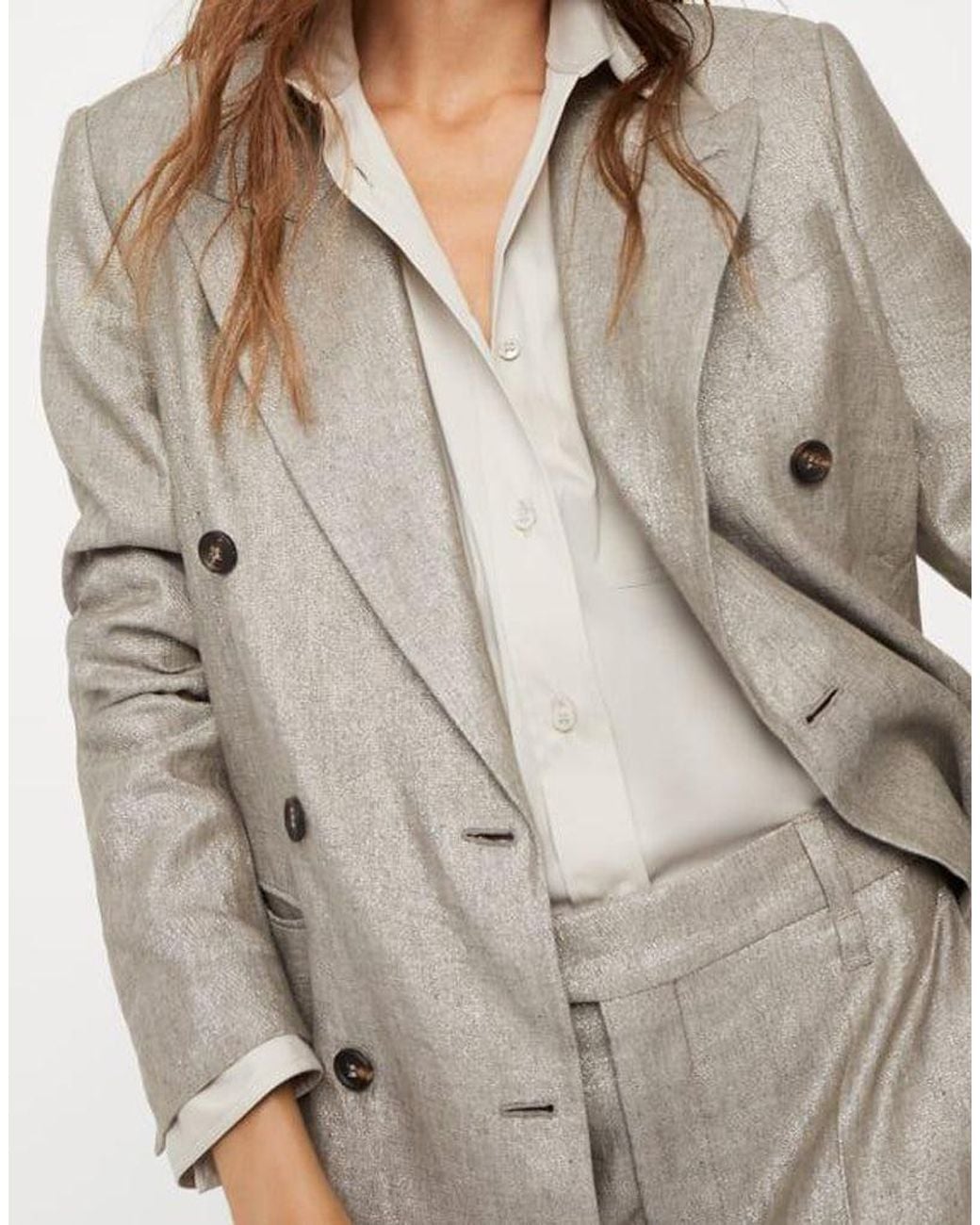Brunello Cucinelli Gray Linen Double-Breasted Blazer