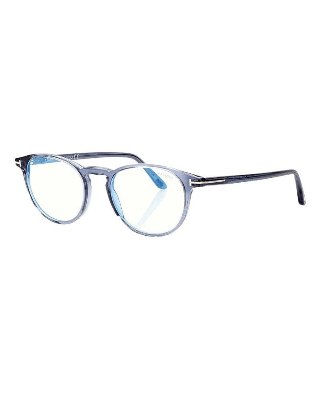 Tom Ford Blue Eyeglasses Round Full Rim, Havana Frame And Clear/-Light Block Lenses Lens Ft5803-B054 for men
