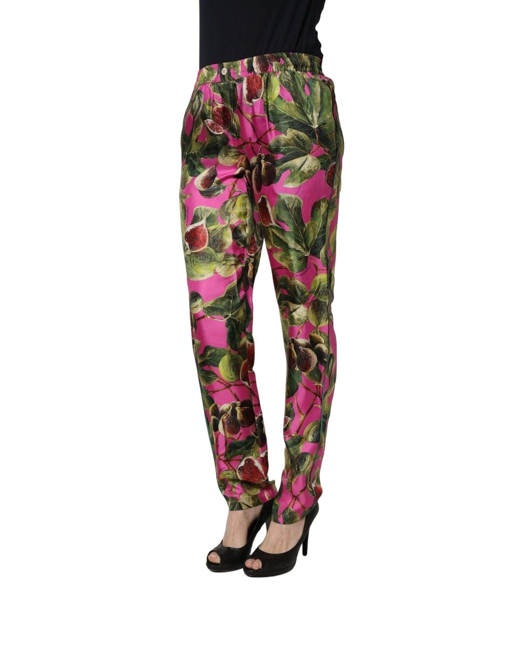 Dolce & Gabbana Red Dolce & Gabbana Silk Fig And Leaf Print Trousers