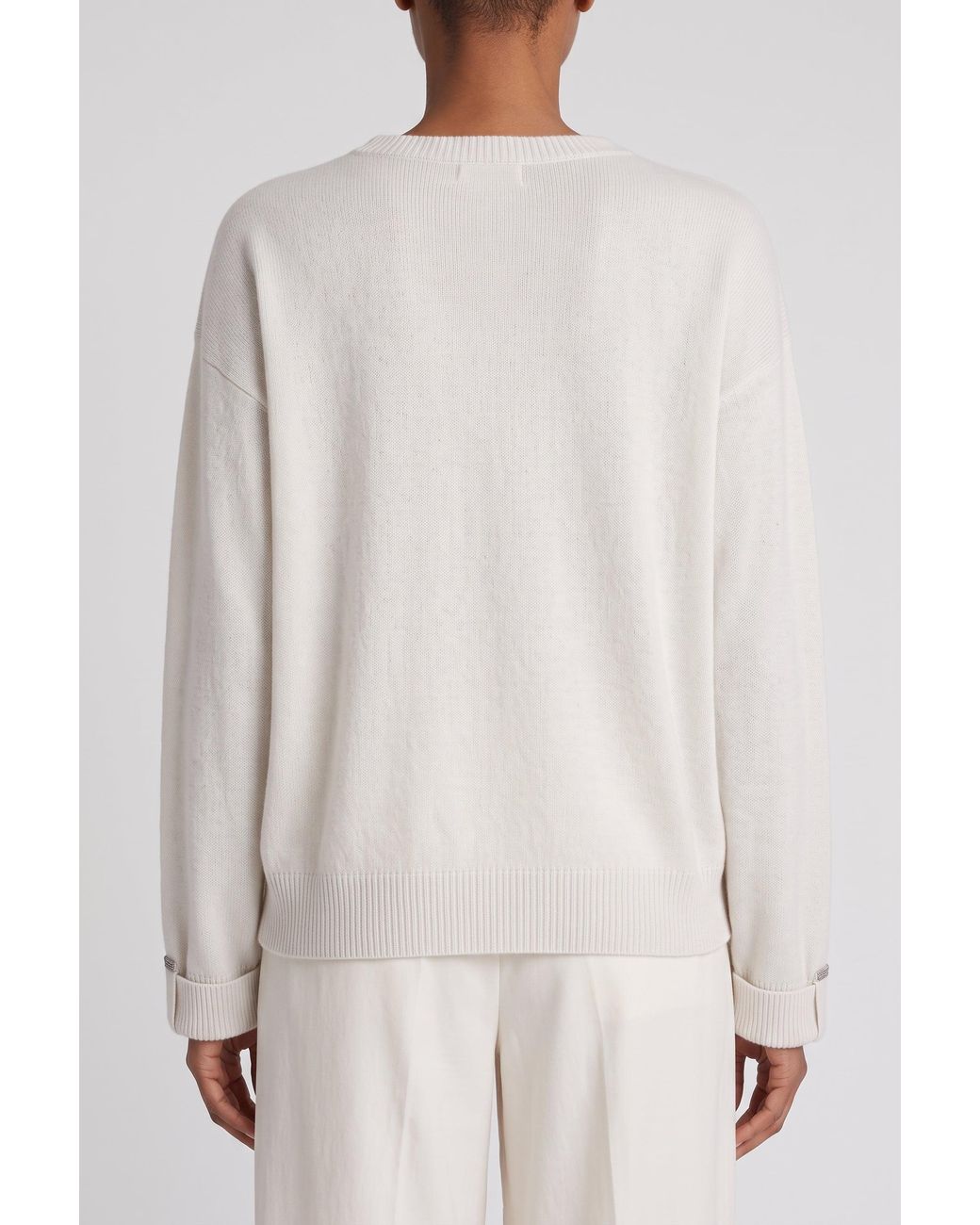 Brunello Cucinelli White Wool Relaxed Sweater