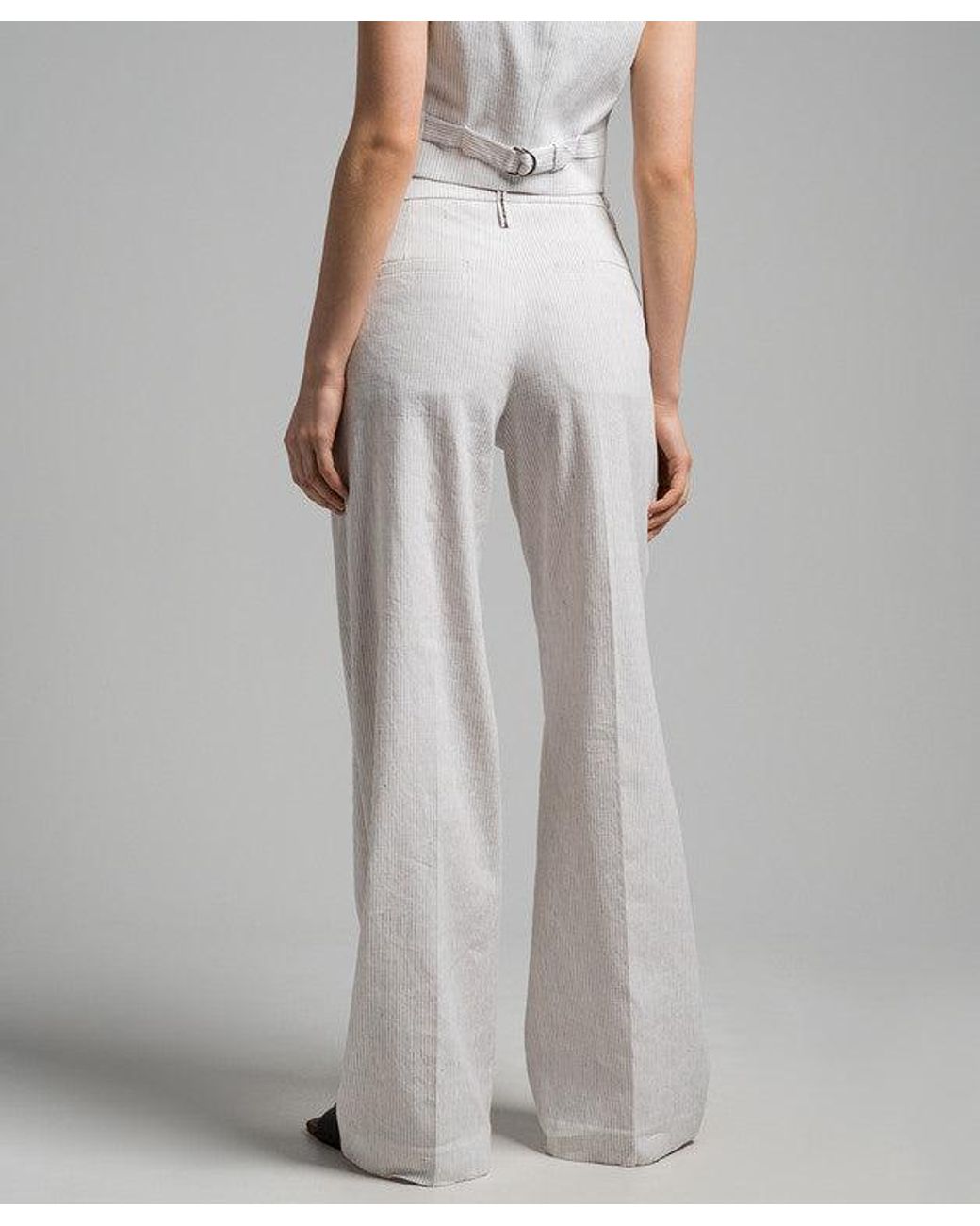 Brunello Cucinelli White Striped Linen Cotton Trousers