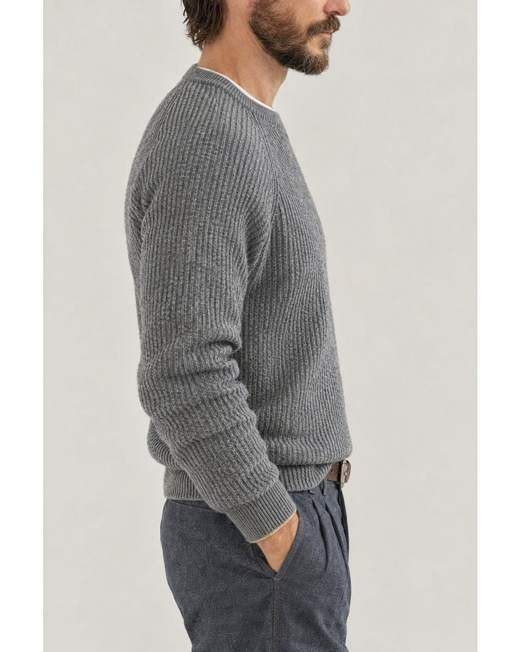 Brunello Cucinelli Gray Dark Wool Sweater Clothing for men