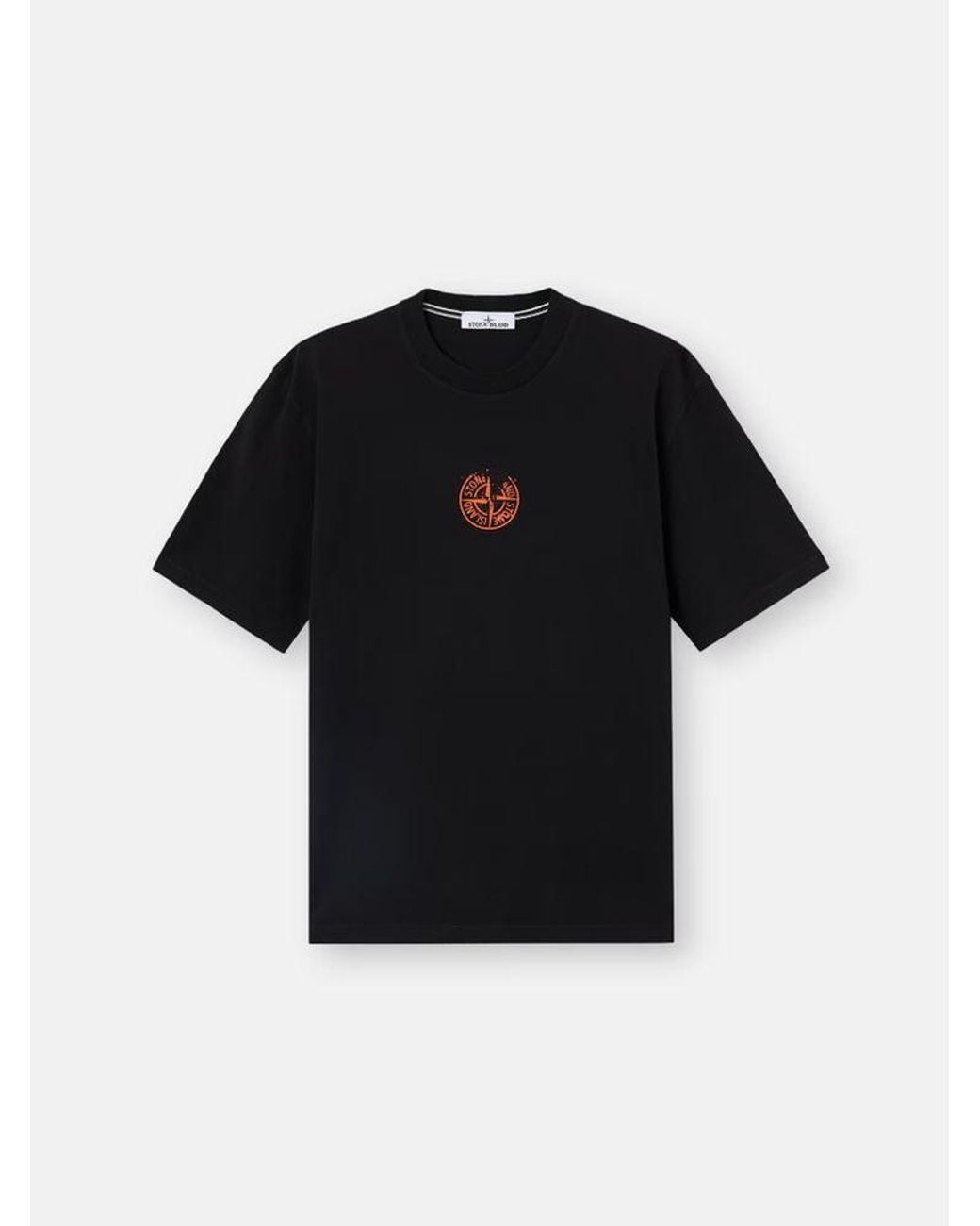 Stone Island Black Stone Island Logo-Embroidered T-Shirt for men