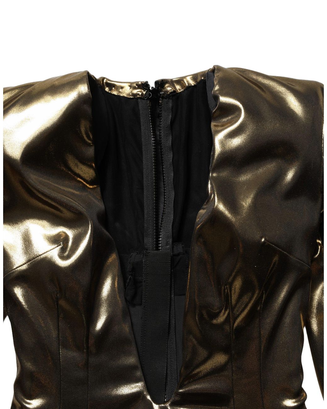 Dolce & Gabbana Metallic Plunging Neckline Sheath Mini Dress Acetate Nylon Elastane