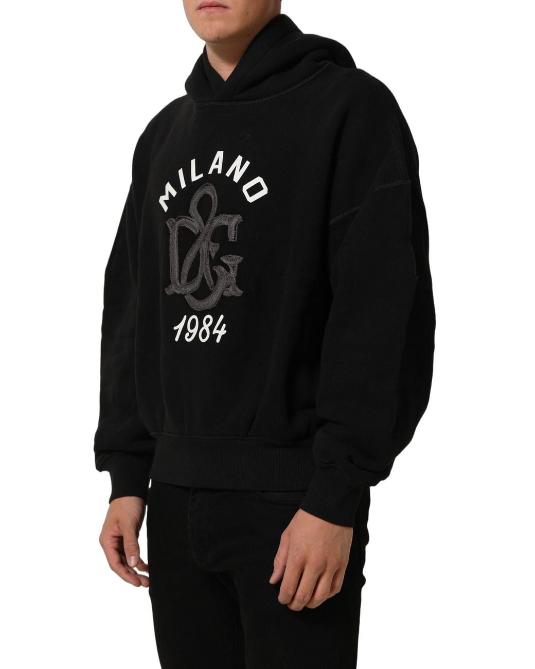 Dolce & Gabbana Black Cotton Milano1984 Print Hoodie Sweater for men