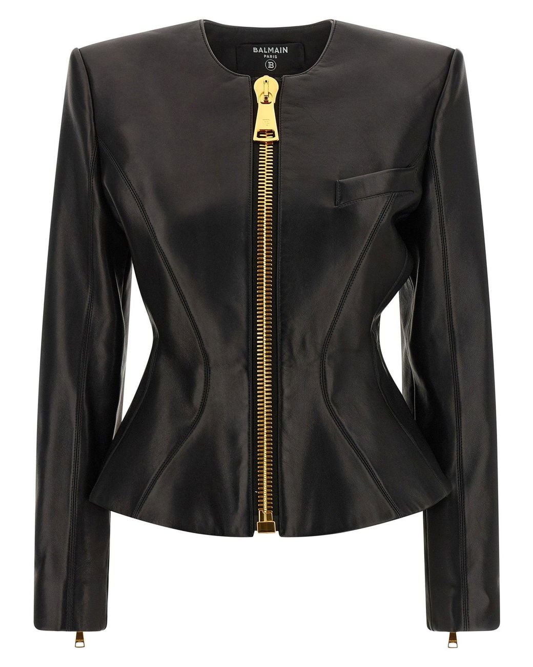 Balmain Black Zip Sculptural Lambskin Jacket
