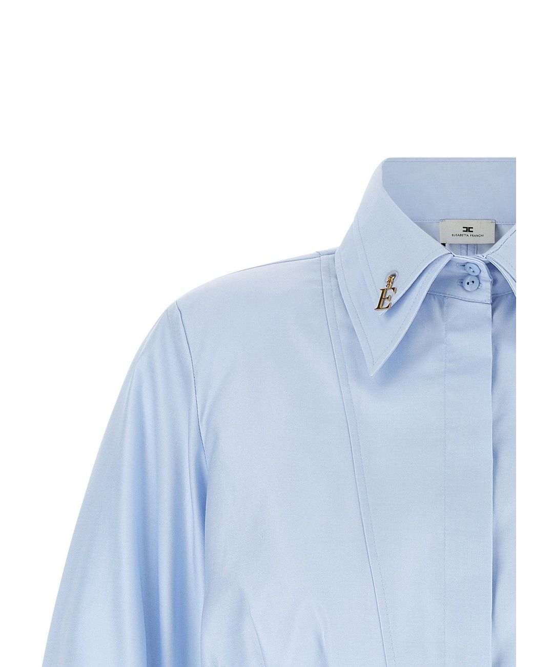 Elisabetta Franchi Blue Cropped Bustier Cotton Poplin Shirt
