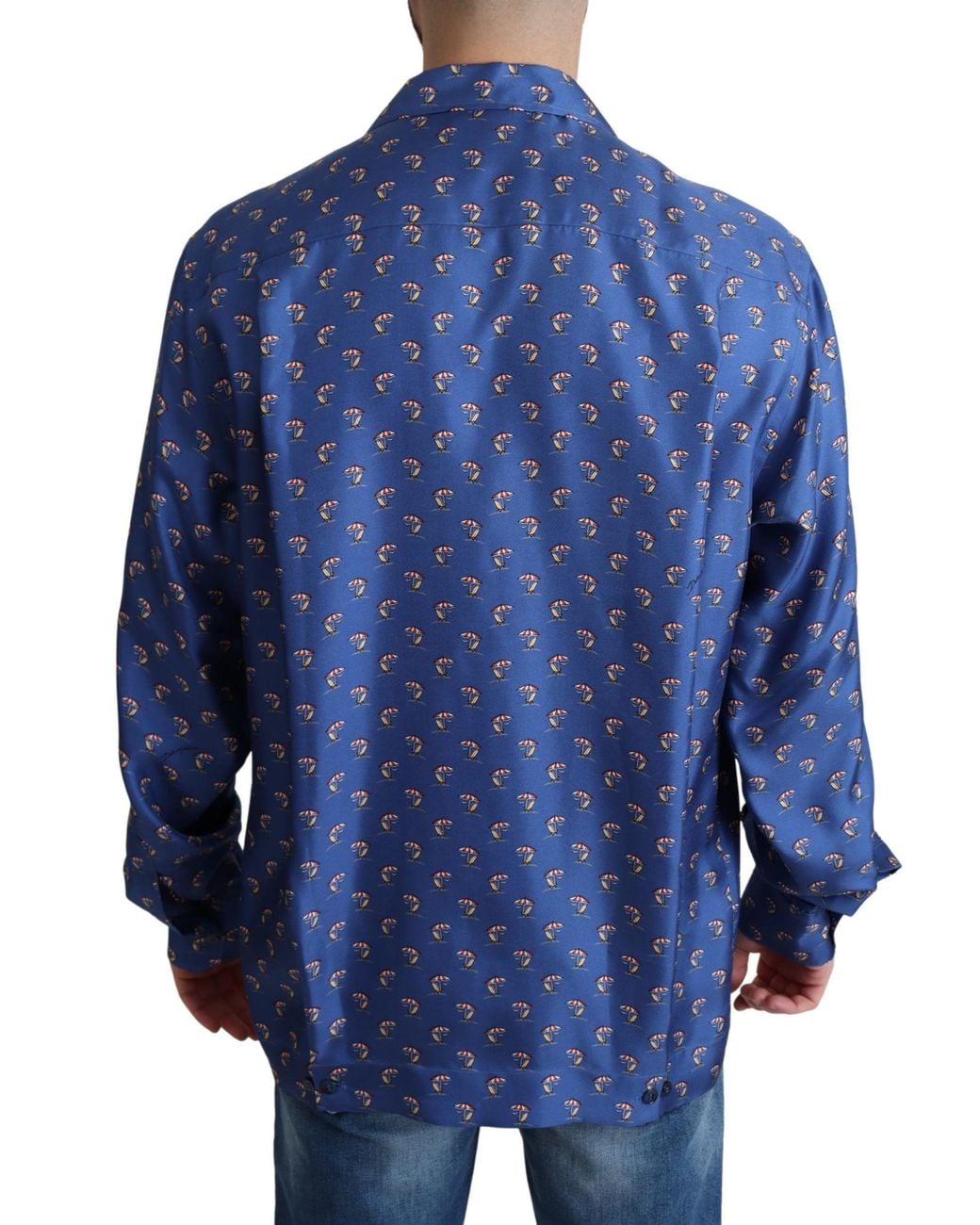 Dolce & Gabbana Blue Beach Chair Umbrella Print Silk Shirt for men