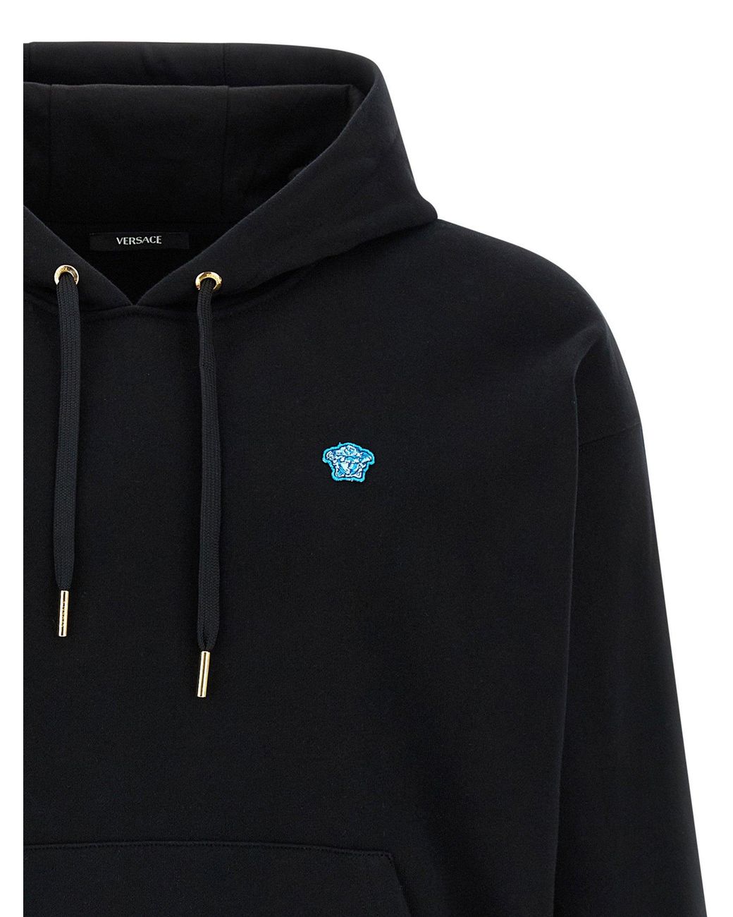 Versace Blue Medusa-Patch Cotton Hoodie for men