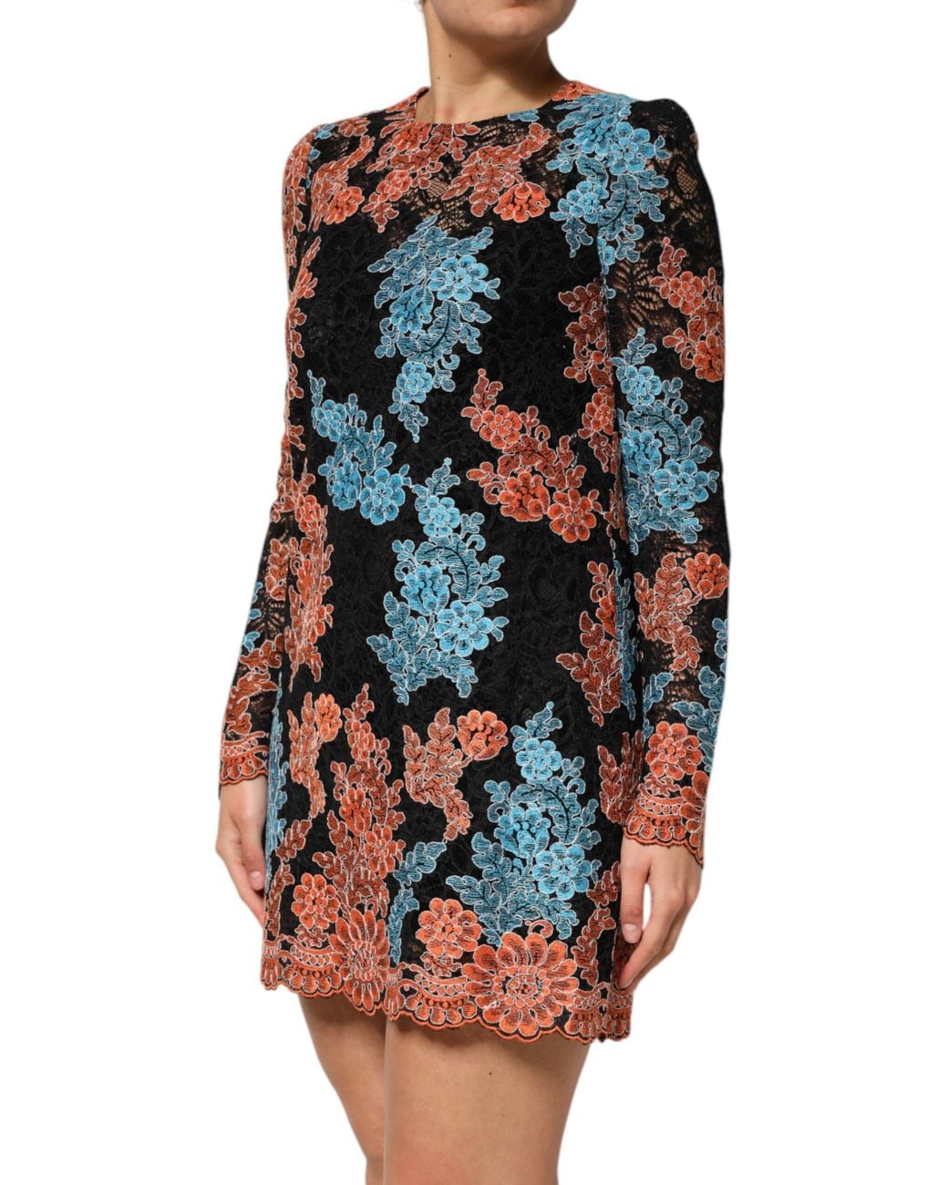 Dolce & Gabbana Black Floral Lace Long Sleeve Dress