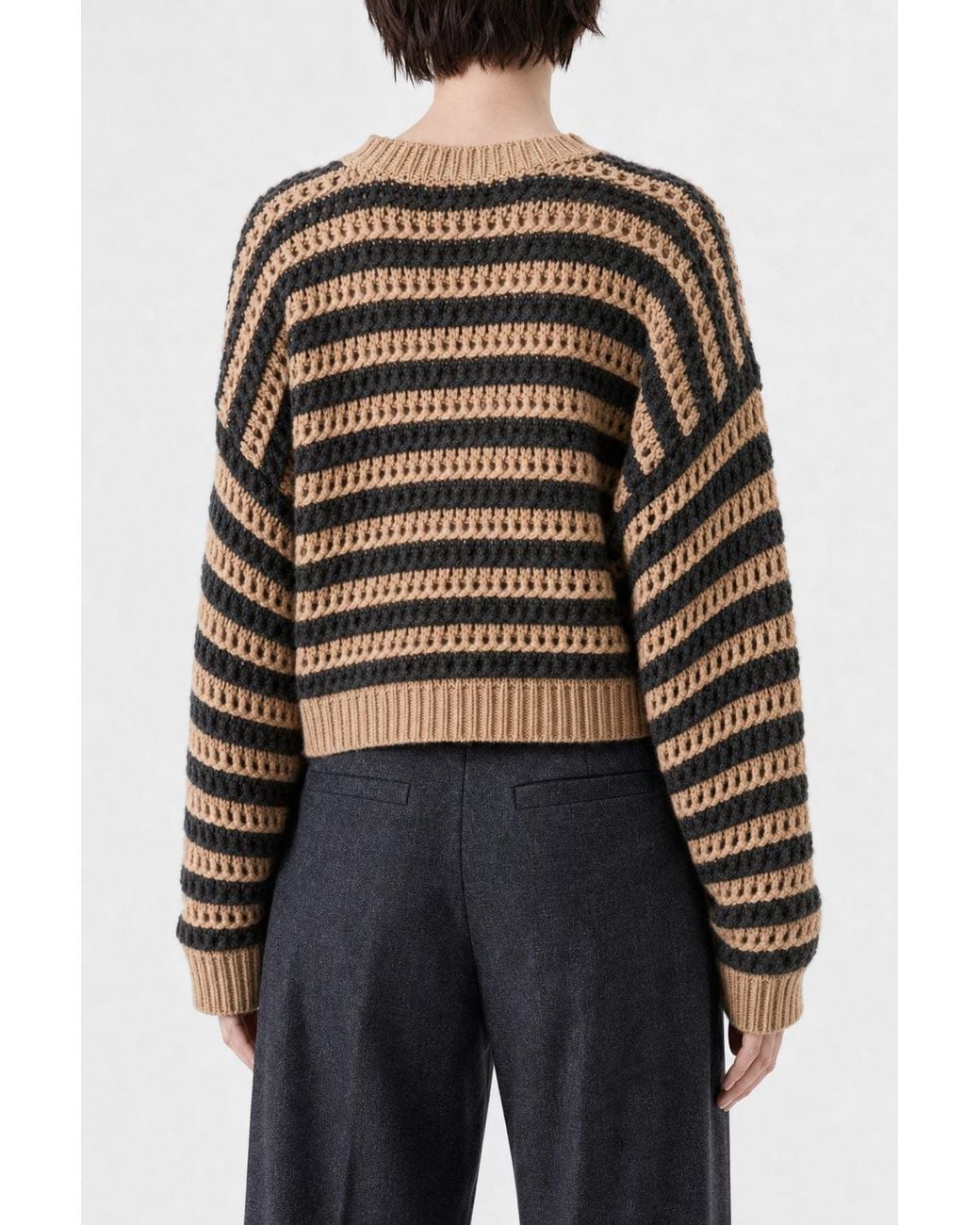 Brunello Cucinelli Black Striped Wool Silk Sweater Clothing