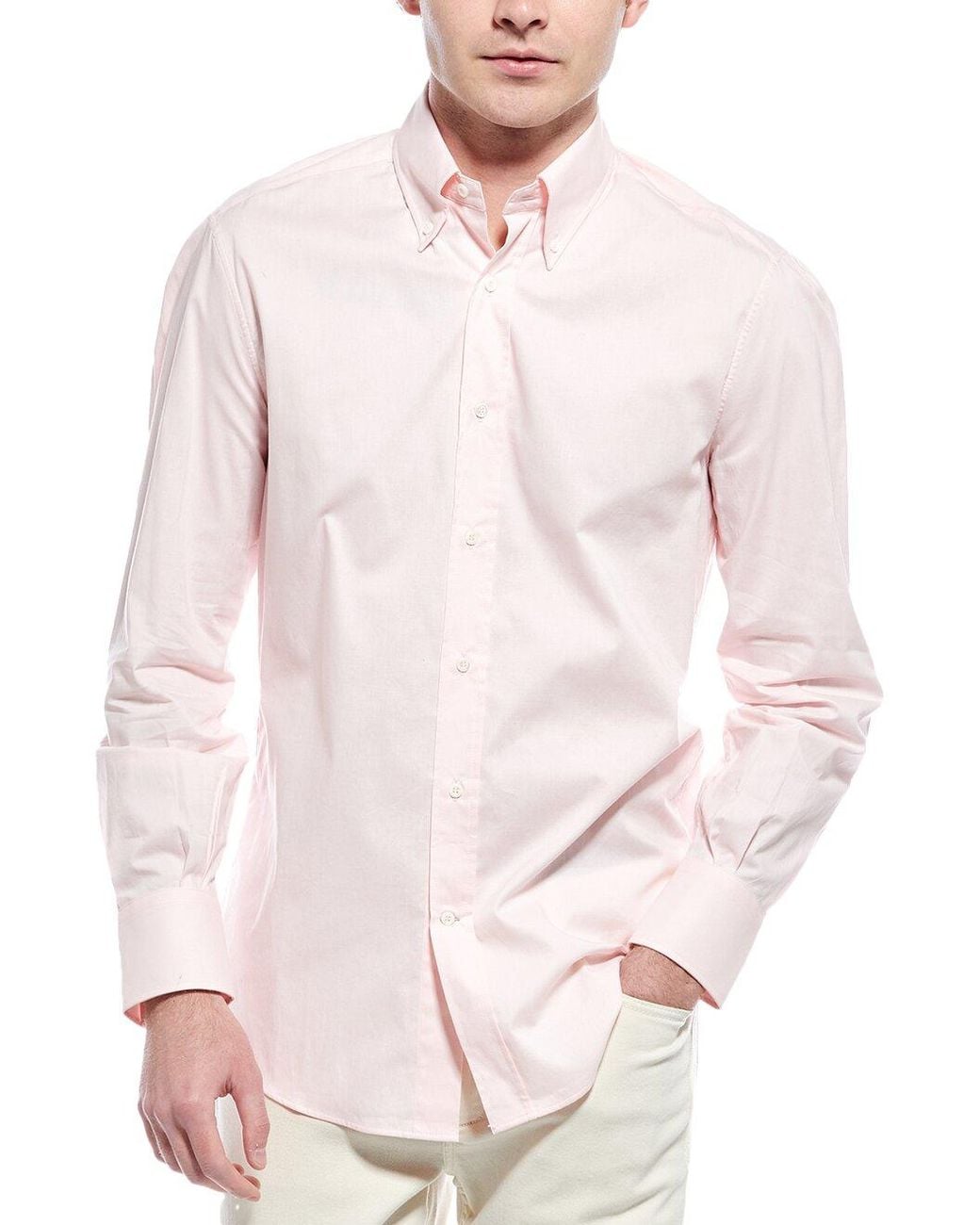 Brunello Cucinelli Pink Light Cotton Shirt for men