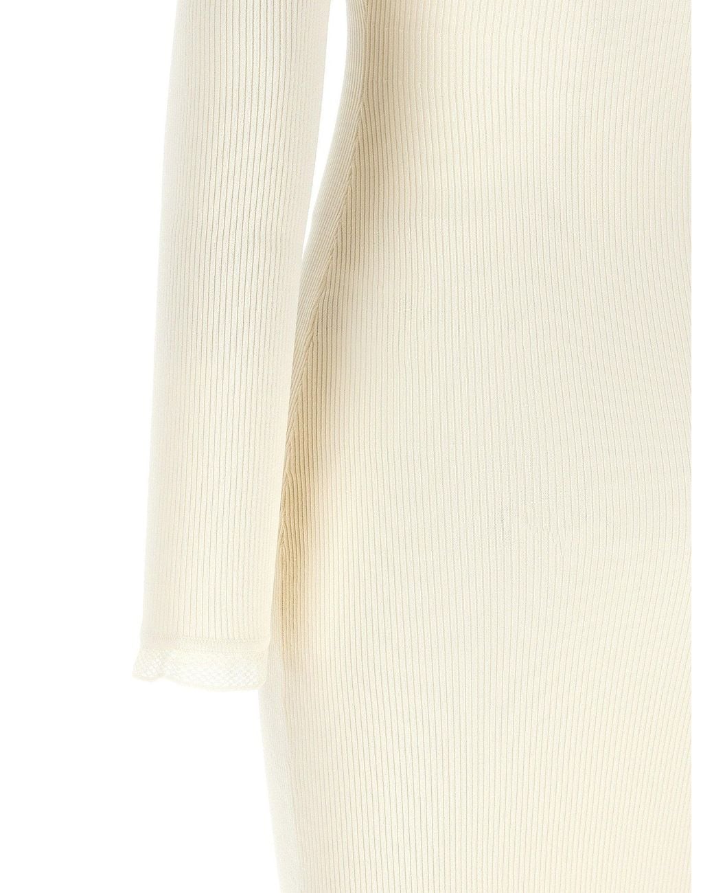 Elisabetta Franchi White Ribbed Knit Mock-Neck Dress