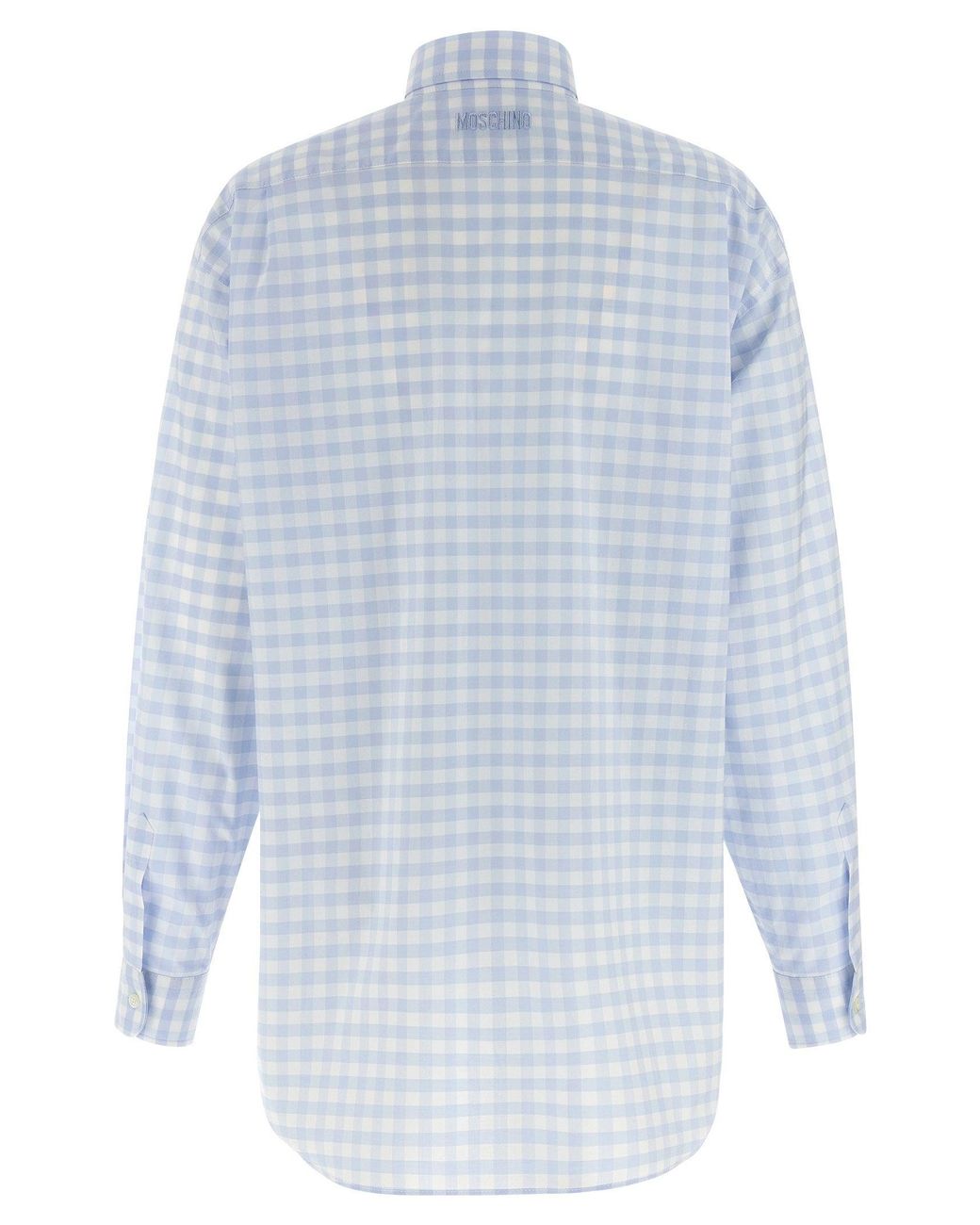Moschino Blue Heart-Patch Vichy Cotton Shirt