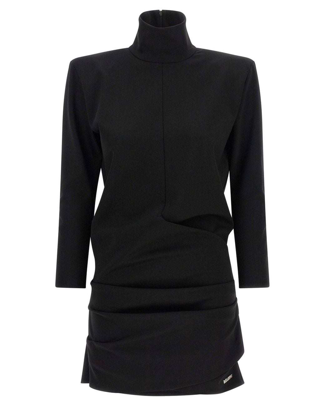 The Attico Black Structured-Shoulder Mini Dress