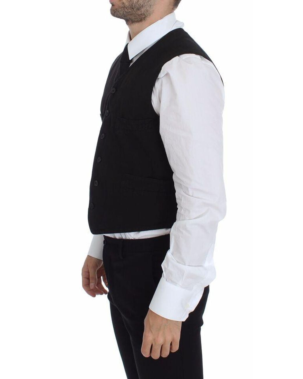 Dolce & Gabbana Black Flax Cotton Dress Vest Blazer for men