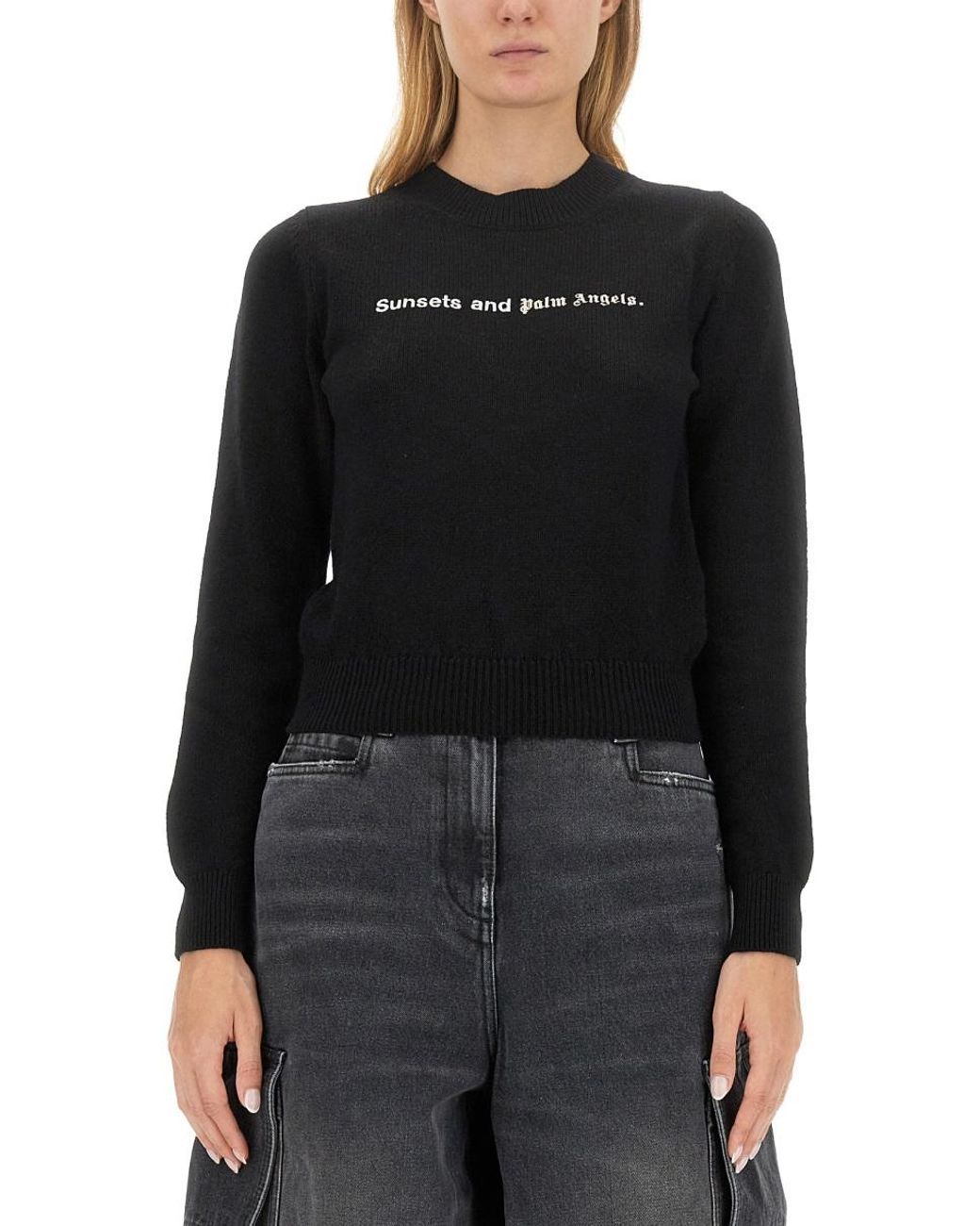 Palm Angels Black Sunsets Sweater Merinos Wool Jumpers