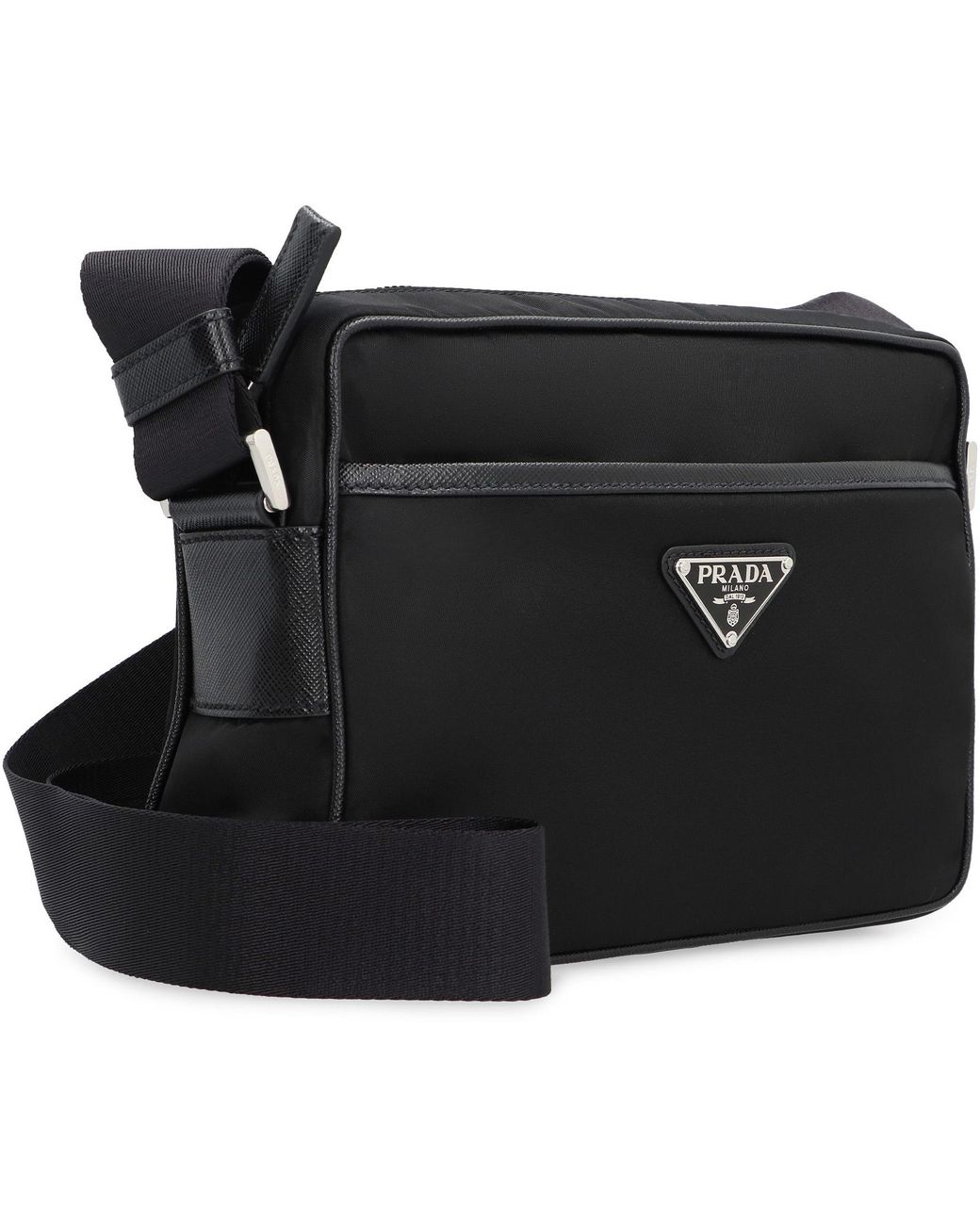 Prada Black Messenger Bag Re-Nylon Calf Leather for men