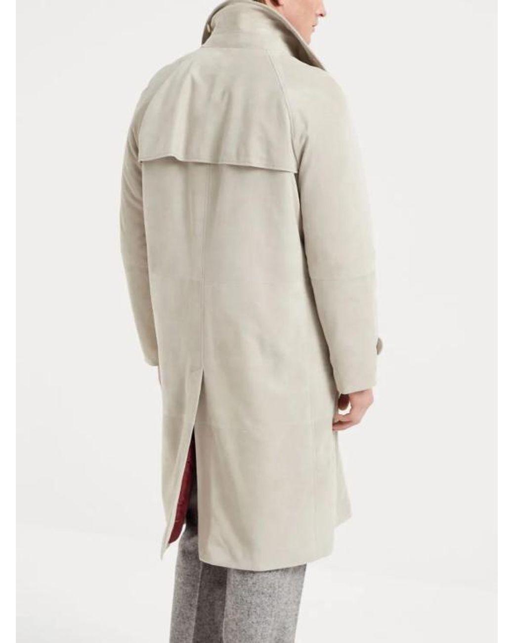 Brunello Cucinelli White Beige Leather Coat for men