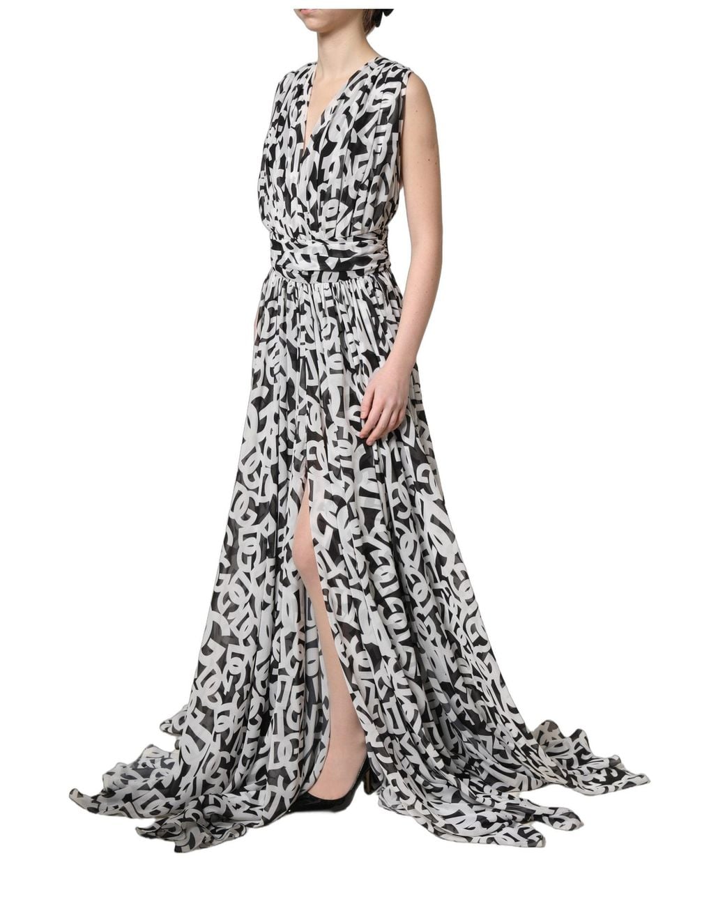 Dolce & Gabbana Black Dolce & Gabbana Logo-Print Polyester Maxi Dress