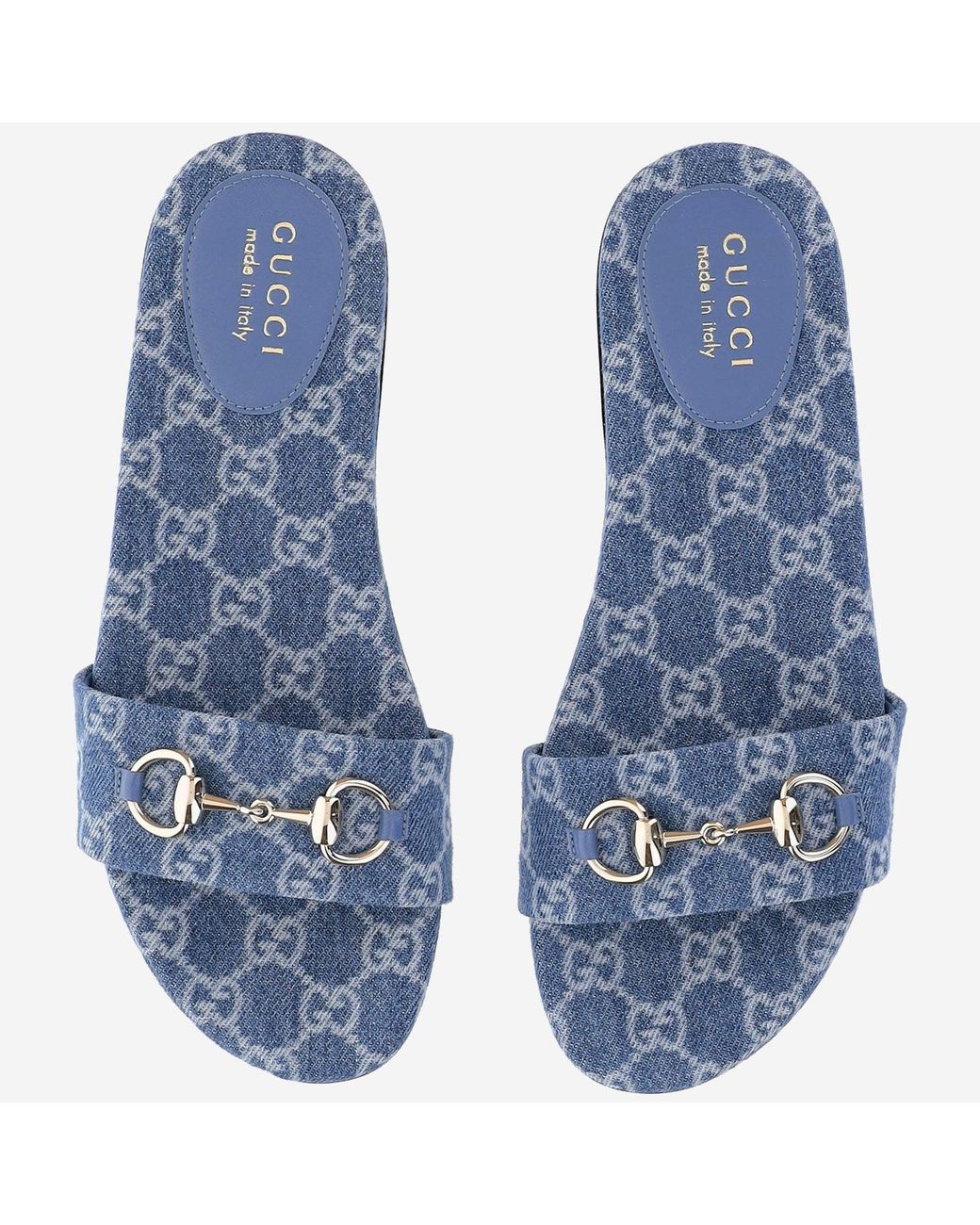Gucci Blue Denim Horsebit Slider Sandals Fabric